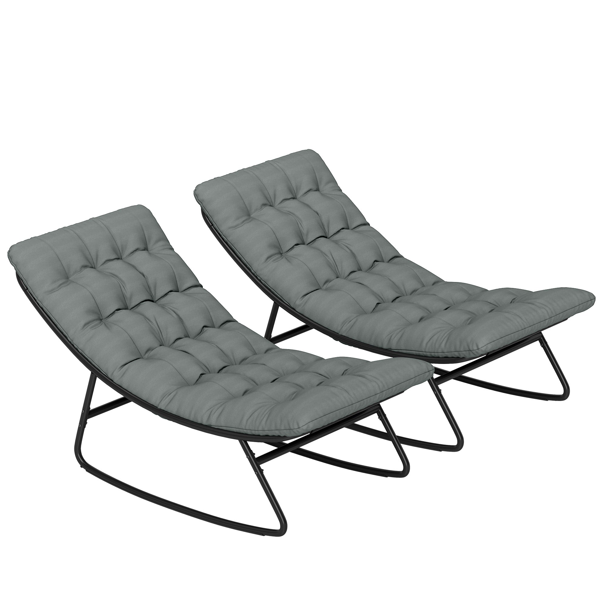 Set of 2 outdoor rocking chairs, rocking chairs with thick cushions, breathable textilene fabric seat and steel frame, outdoor rocking chair, garden, terrace, patio, dark grey
