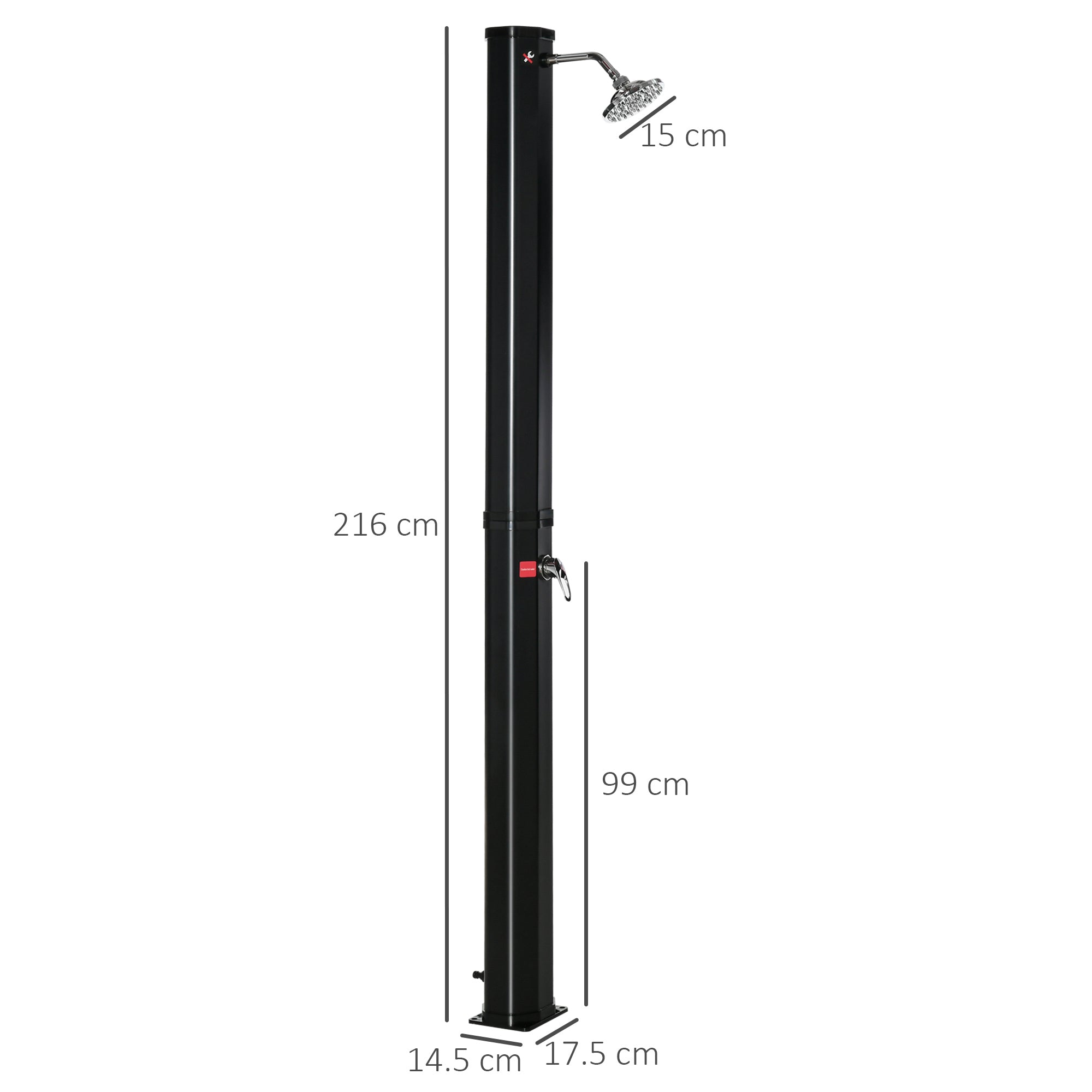 55° Heated Solar Garden Shower for Outdoor Use, 35L Garden Shower with Mixer, for Pool and Camping, Black