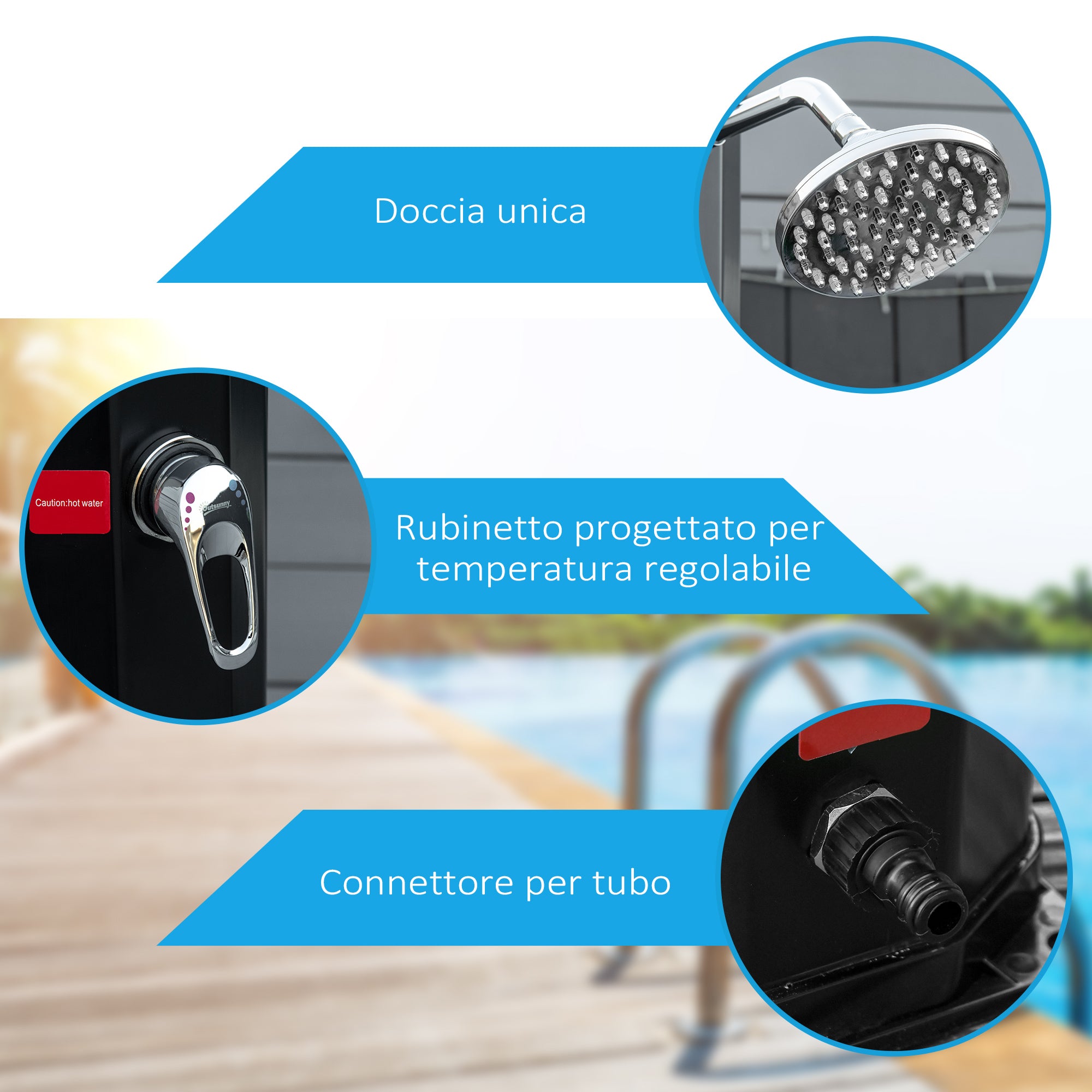 55° Heated Solar Garden Shower for Outdoor Use, 35L Garden Shower with Mixer, for Pool and Camping, Black