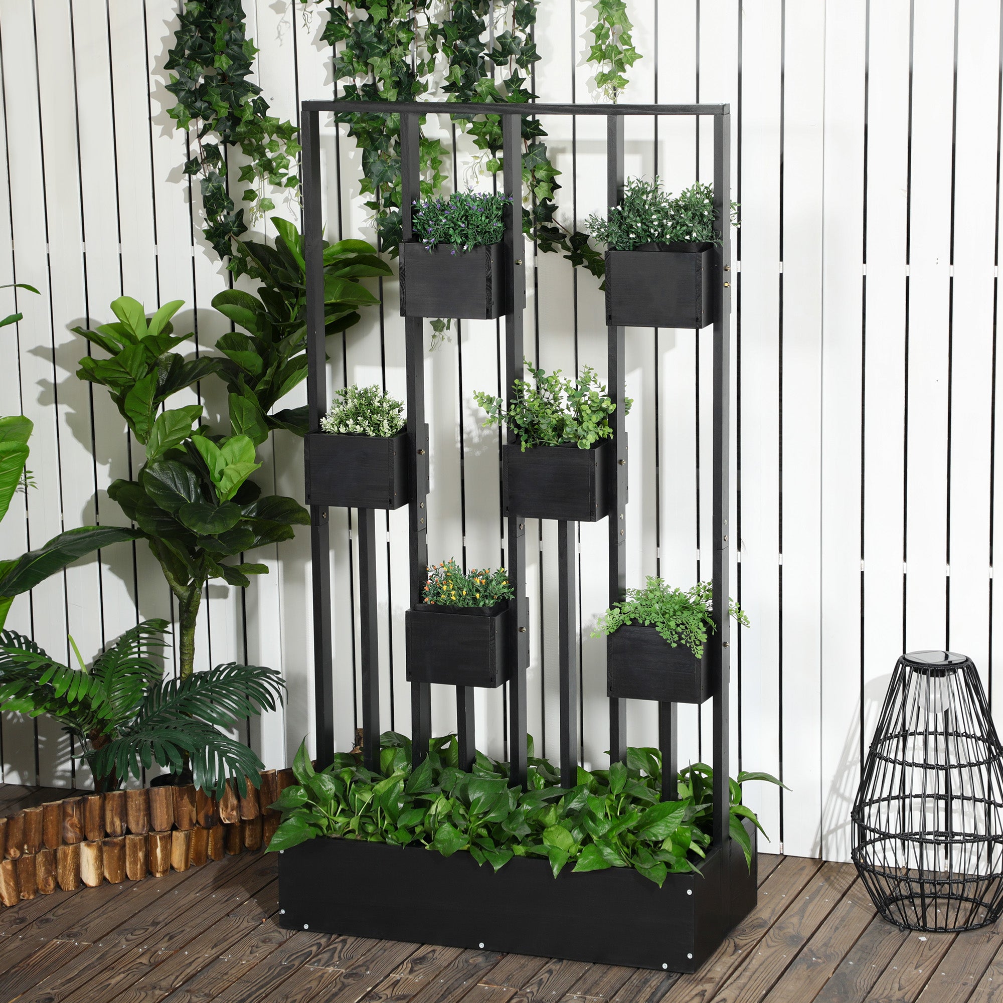 Wall Raised Garden Bed Planter with Trellis, Climbing Frame Flower Pot Planter Box Solid Wood, Garden Trellis 90x45x170cm for Terrace, Balcony, Flower Pot for Climbing Plants, Flowers, Black
