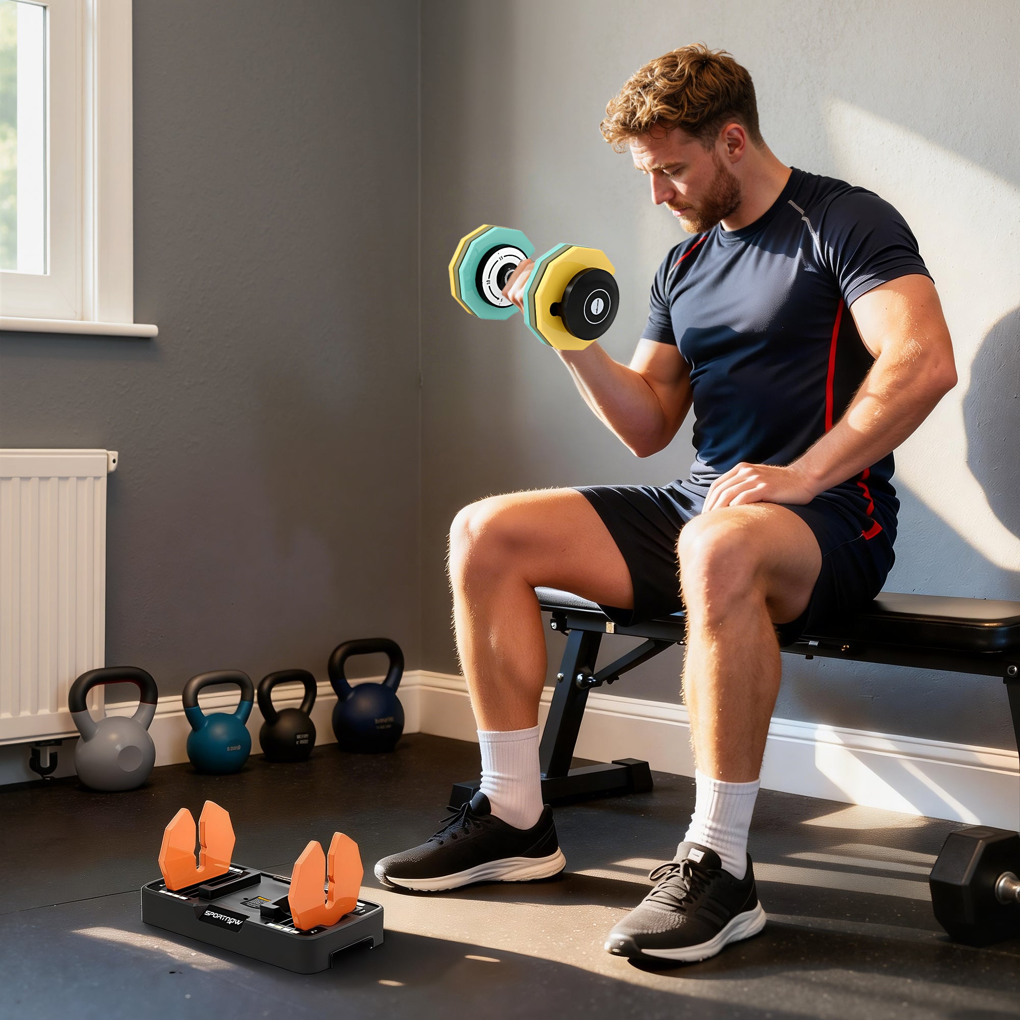 SPORTNOW Adjustable Dumbbell 11–55 lb (5–25 kg) with Storage Base — 5 Weight Levels, Anti-Slip Handle, Octagonal Plates, Space-Saving for Home & Office