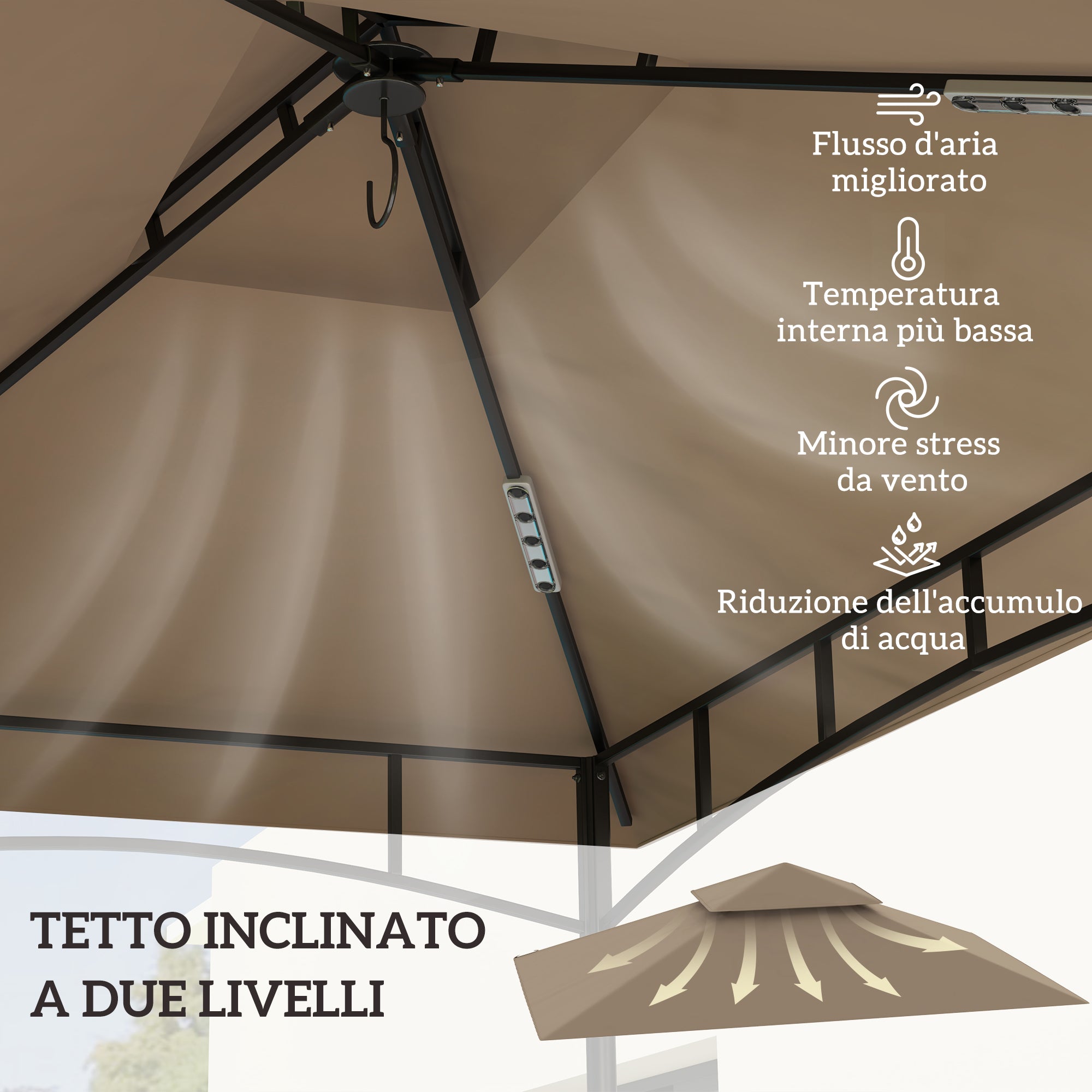 Replacement Roof for 2.44x1.52m 2-Tier Gazebo with Corner Pockets, Garden Gazebo Cover for Barbecue in 160gsm Polyester, UV50+, Khaki