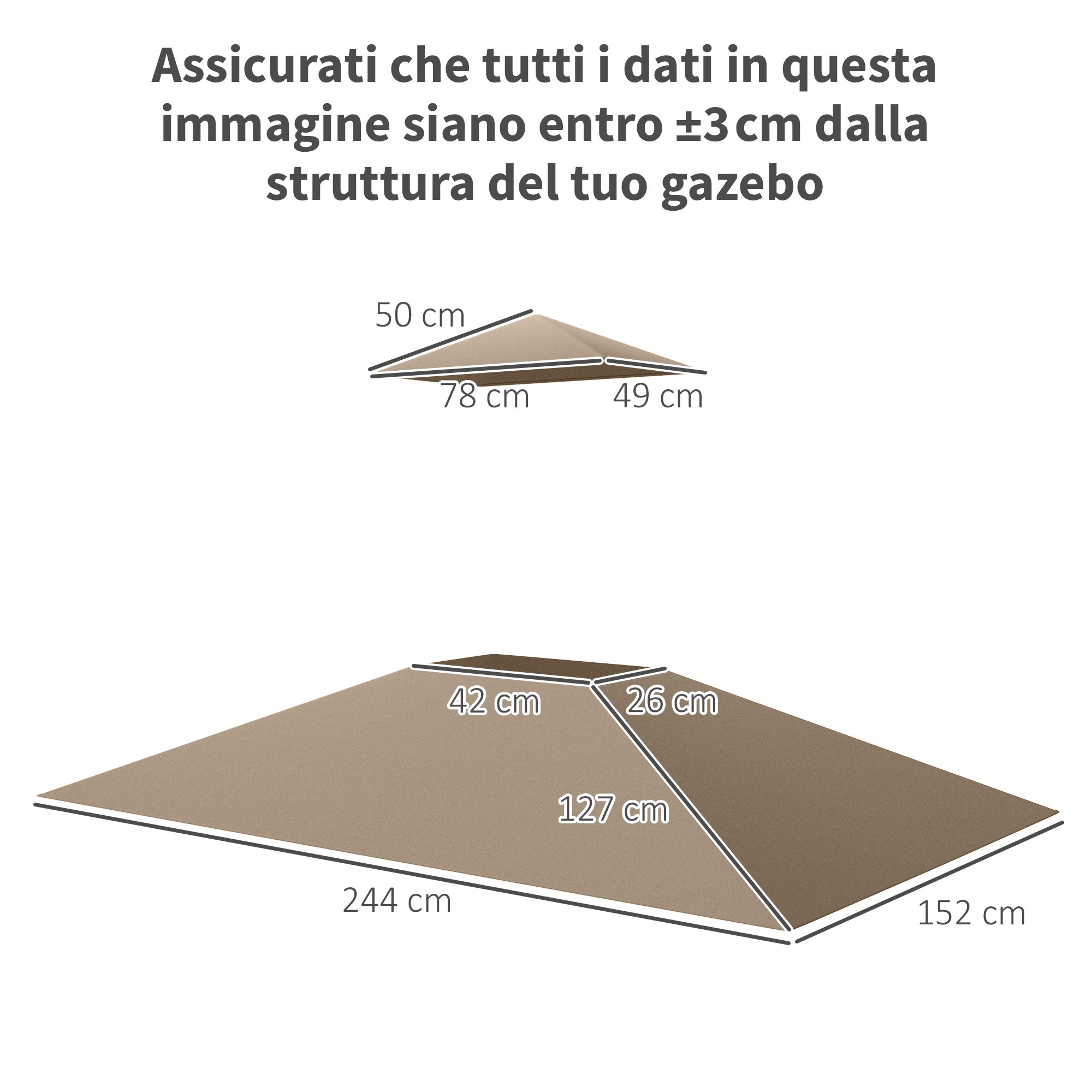 Replacement Roof for 2.44x1.52m 2-Tier Gazebo with Corner Pockets, Garden Gazebo Cover for Barbecue in 160gsm Polyester, UV50+, Khaki