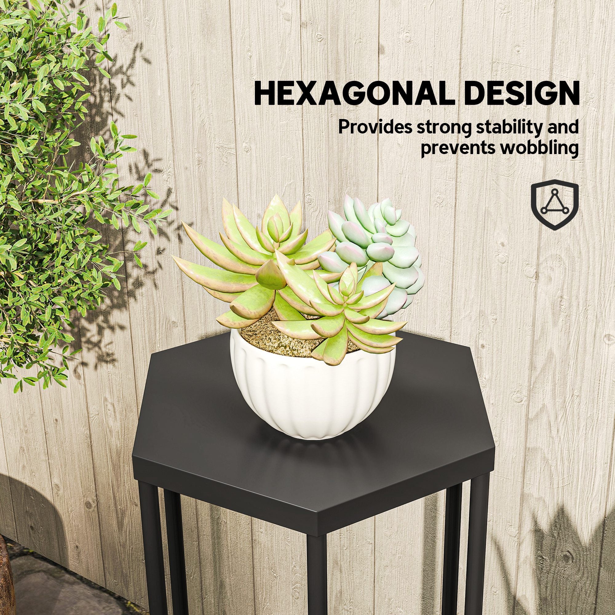 2-Pack Hexagon Metal Plant Stands, 75/60 cm (29.5"/23.6") — Indoor & Outdoor Black