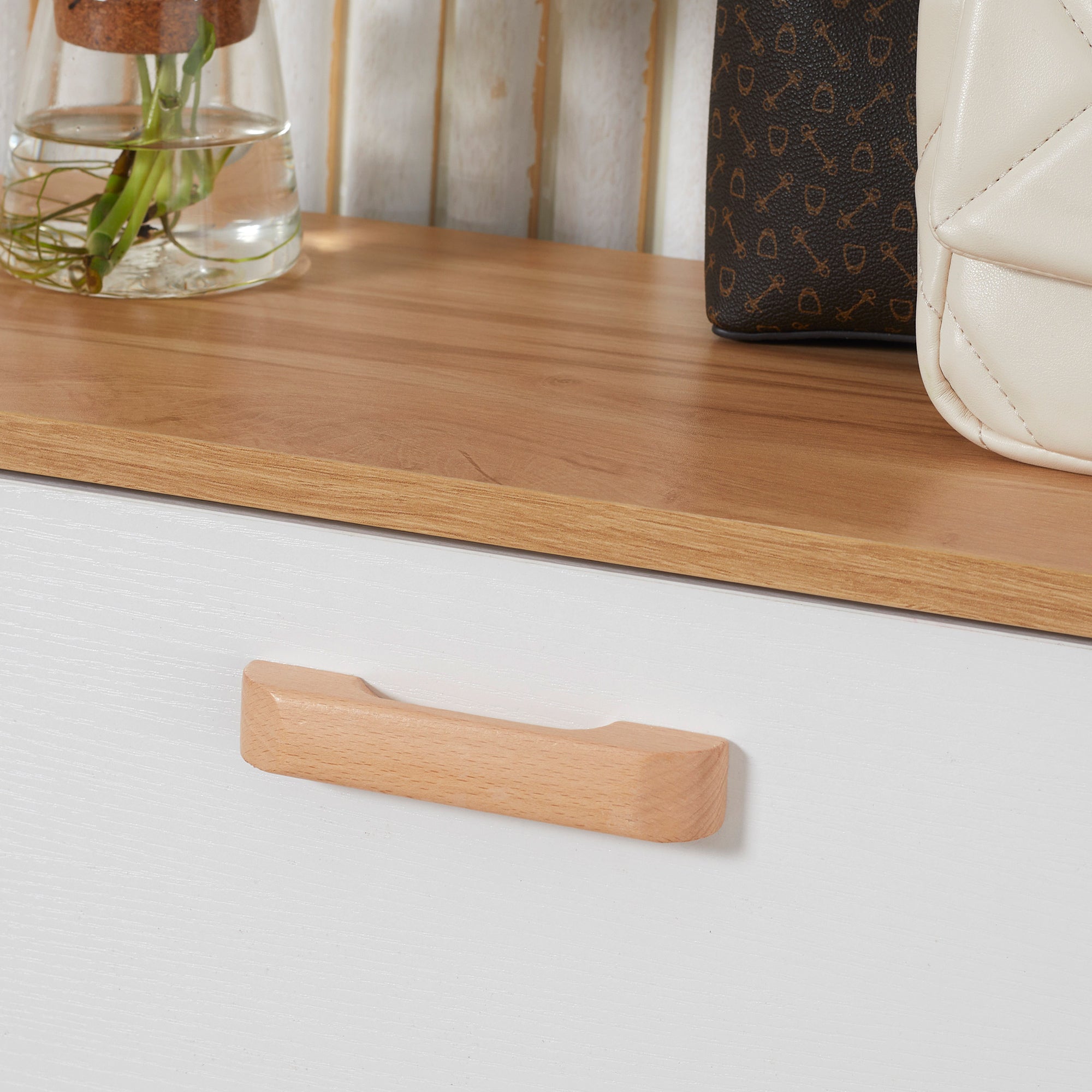 Scandinavian Style Shoe Cabinet Shoe Rack with 3 Flip-Down Doors Wood Grain Look - 70 x 23.5 x 122 cm - White