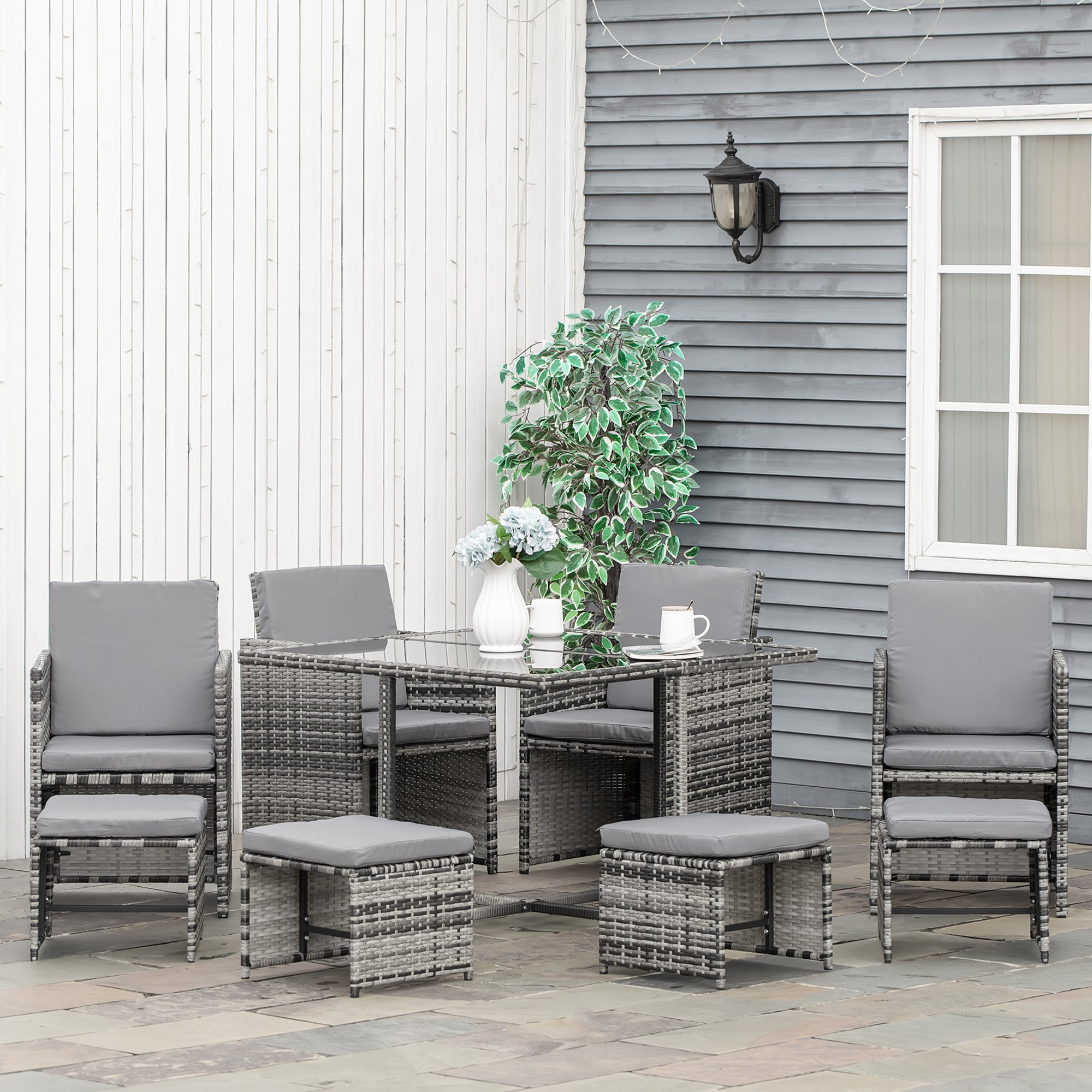 9 pcs Poly Rattan Garden Furniture Rattan Patio Set Dining Set incl. Cushions Black 109 x 109 x 72 cm