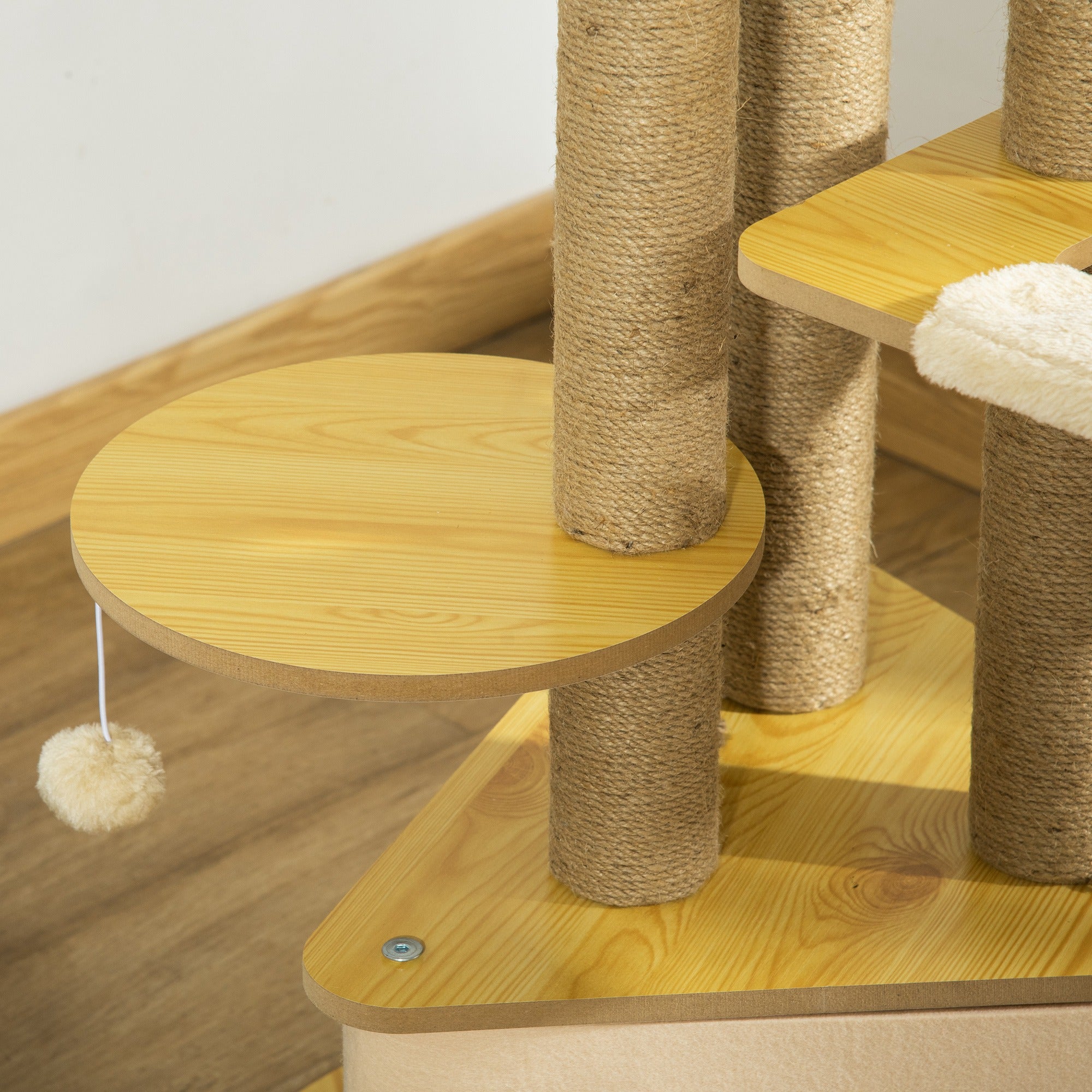 Cat Scratching Tree Ø60x99 cm with Removable Triangular Felt Cave Hammock Washable Bed Sisal Scratching Posts Platforms and Hanging Ball Beige and Natural