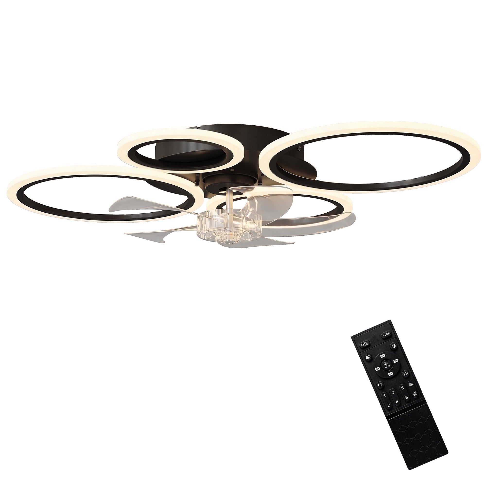 LED Ceiling Fan Light, Quiet 30" (77 cm) with Remote — 6 Speeds, 3 Color Temperatures, DC Motor, Timer — Black