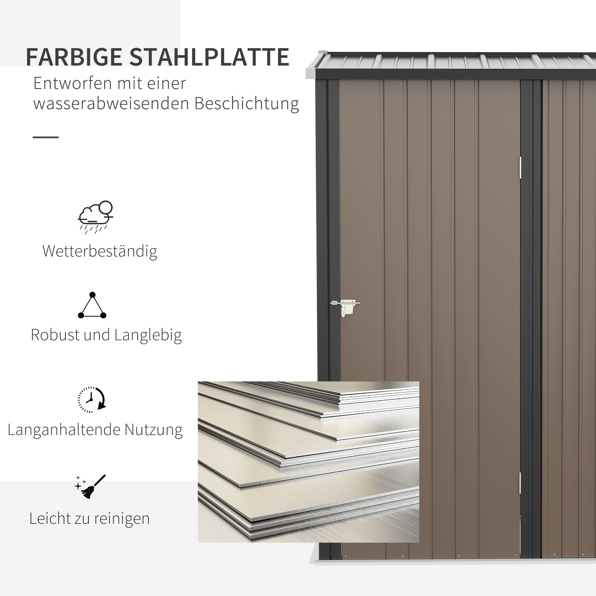 Tool Shed 1.34 m² Tool Cabinet with Pent Roof Lockable Garden Shed Tool Shed Made of Galvanized Steel 161.5 x 94.5 x 196 cm Brown