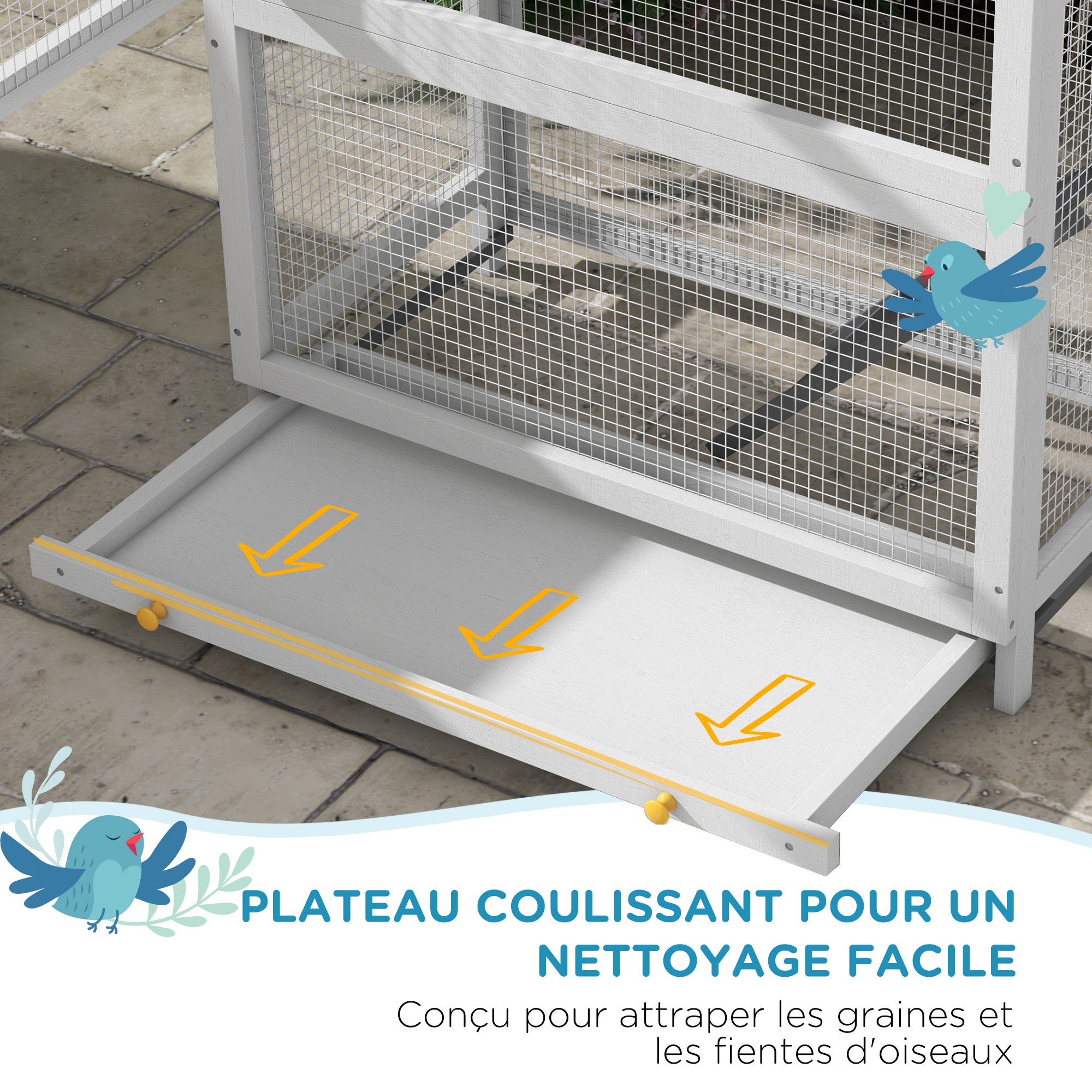 Wooden Bird Cage, Parrot Cage, Bird Aviary Outdoor Playground, Waterproof Asphalt Roof, for Budgie, Cockatiel, Conure, Canaries, 92 x 52 x 171 cm, Gray