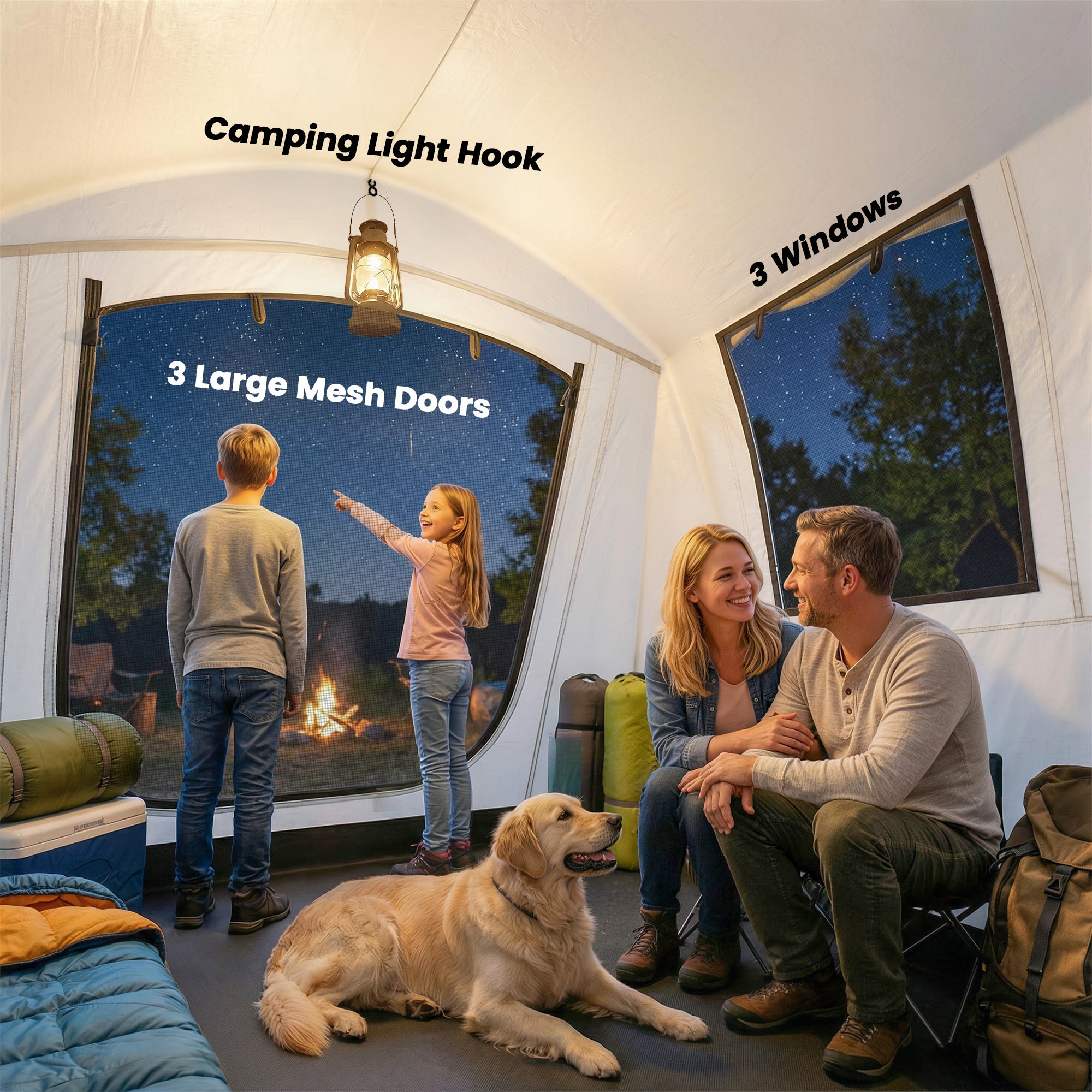 Inflatable 5–6 Person Camping Tent — Fast Air Setup, Mesh Windows, Waterproof Oxford Fabric, Awning & Groundsheet