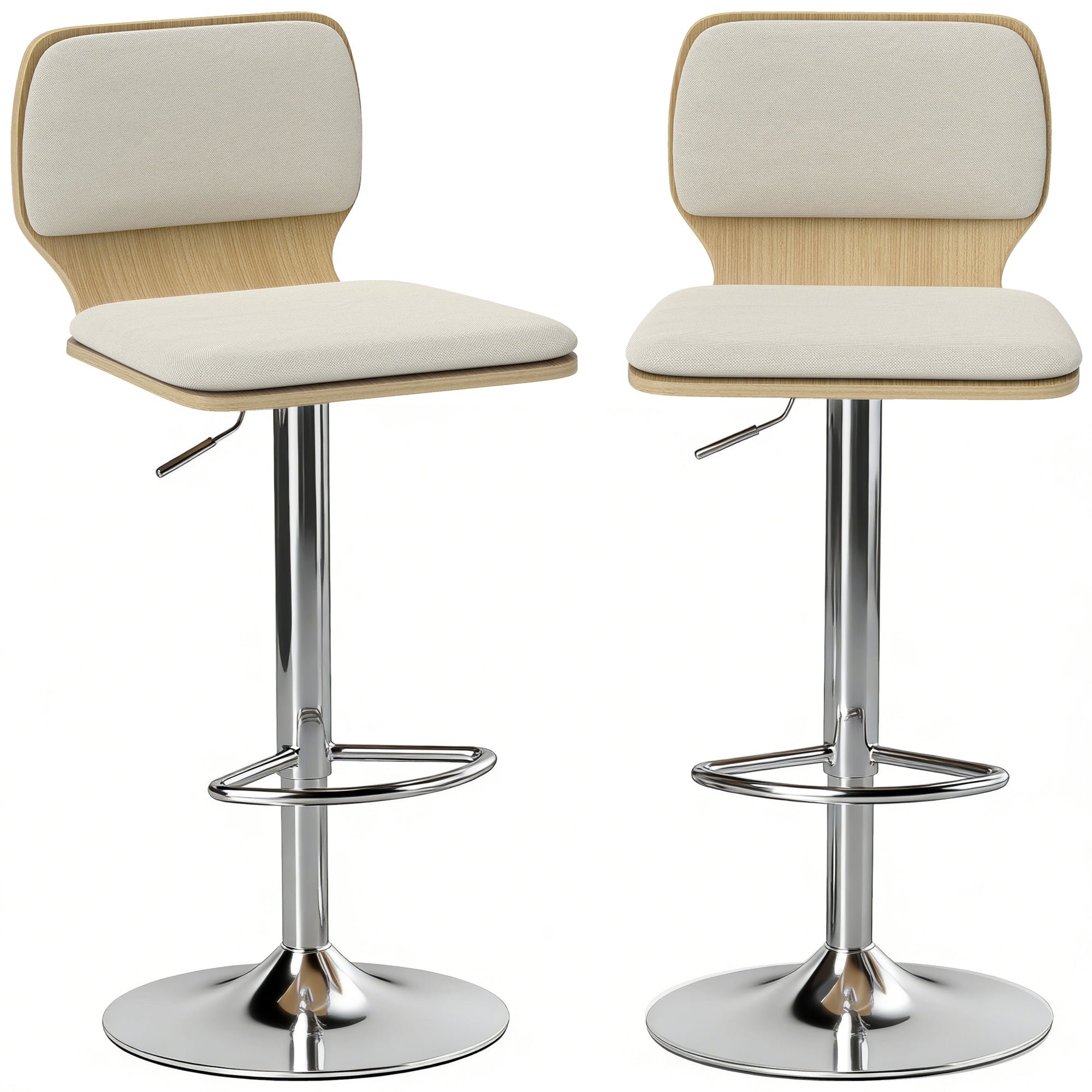 Set of 2 360° Swivel Kitchen Bar Stools, Height-Adjustable 31.9–40.2 in, Linen Upholstery, Beige