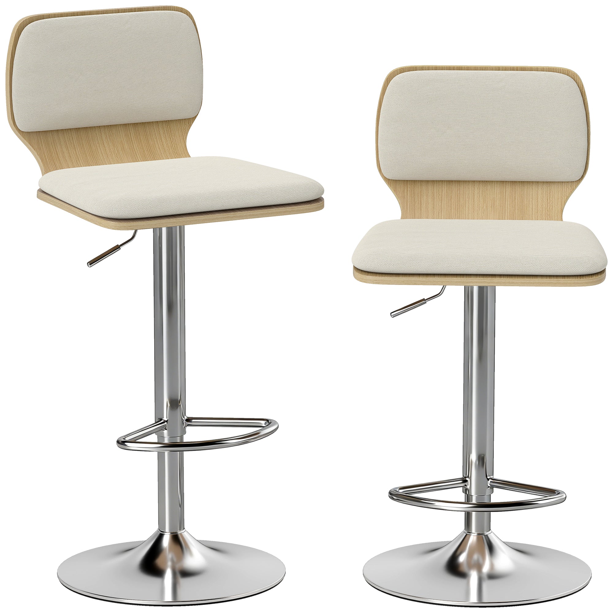 Set of 2 360° Swivel Kitchen Bar Stools, Height-Adjustable 31.9–40.2 in, Linen Upholstery, Beige