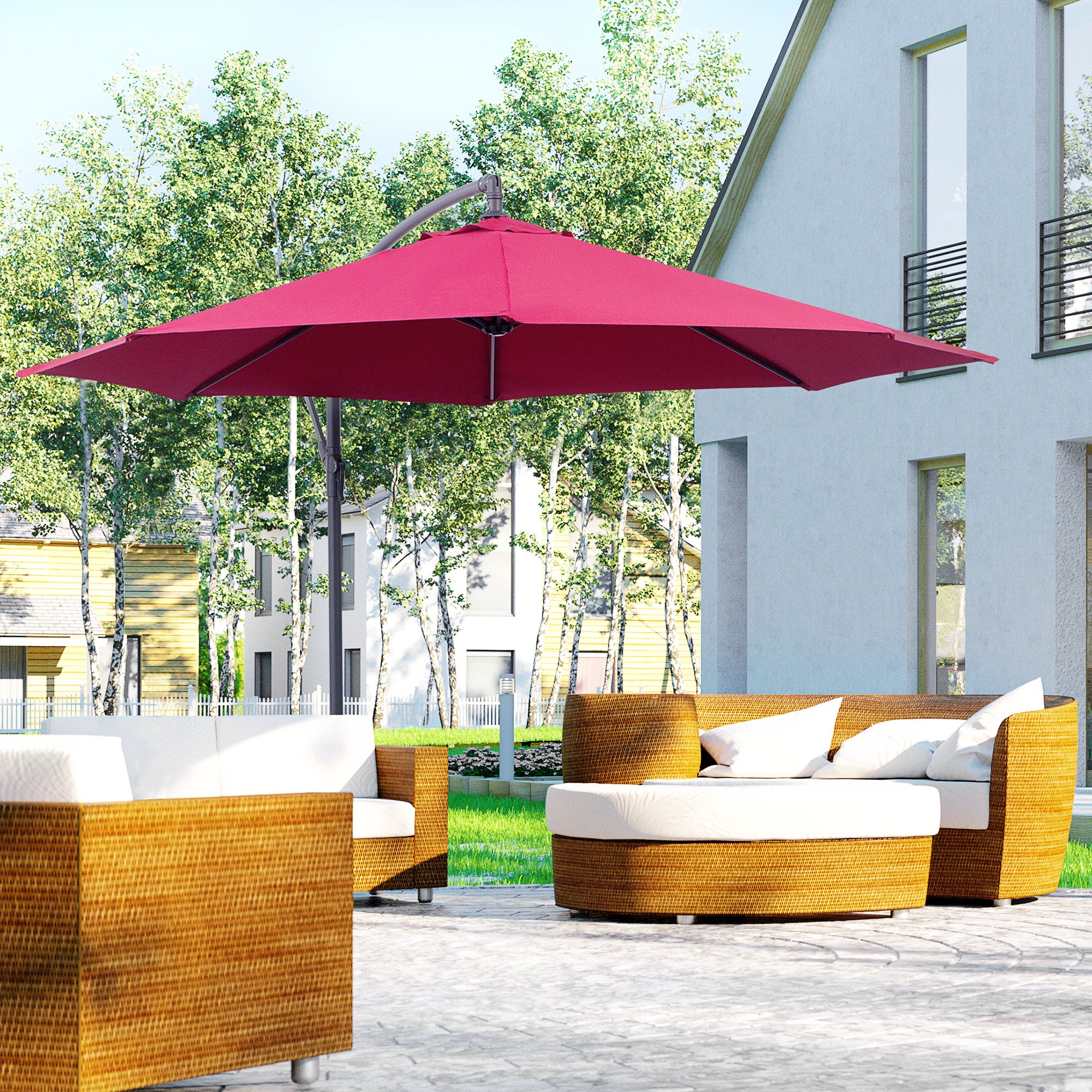 Offset Octagonal Crank Parasol with Steel Base Diameter 3m Red