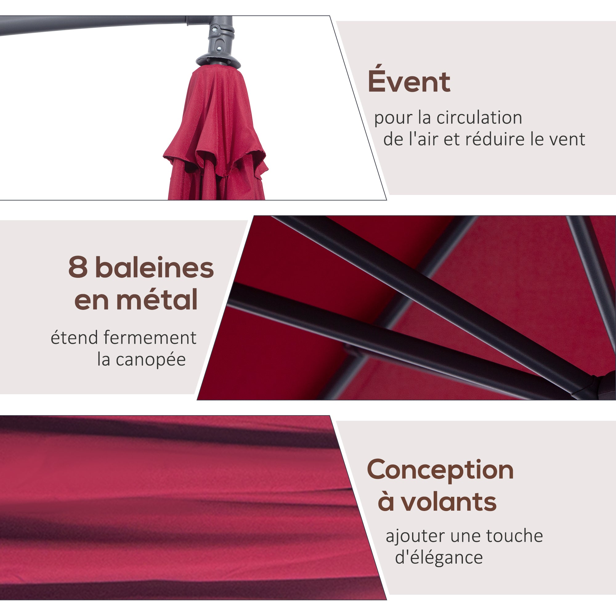 Offset Octagonal Crank Parasol with Steel Base Diameter 3m Red