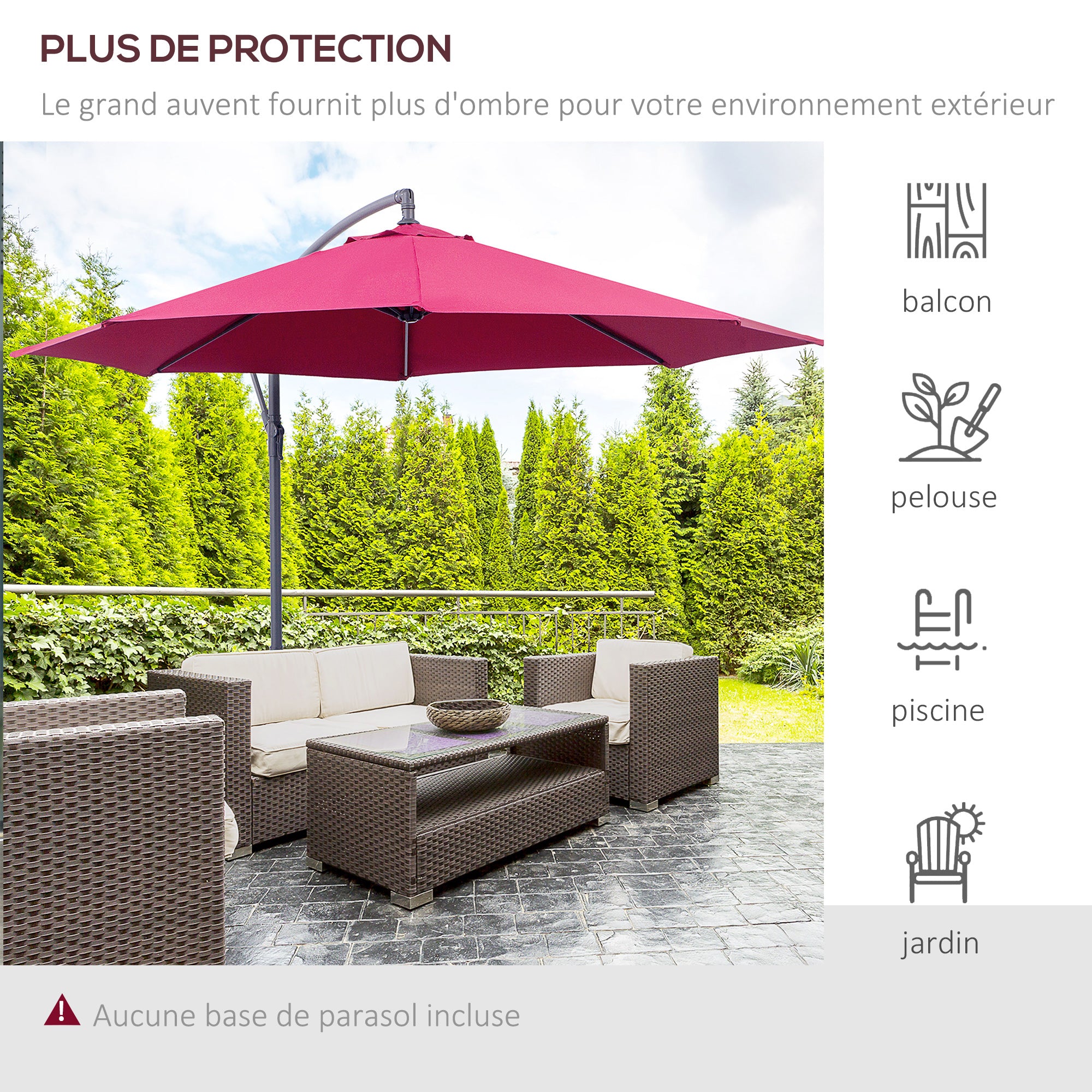 Offset Octagonal Crank Parasol with Steel Base Diameter 3m Red