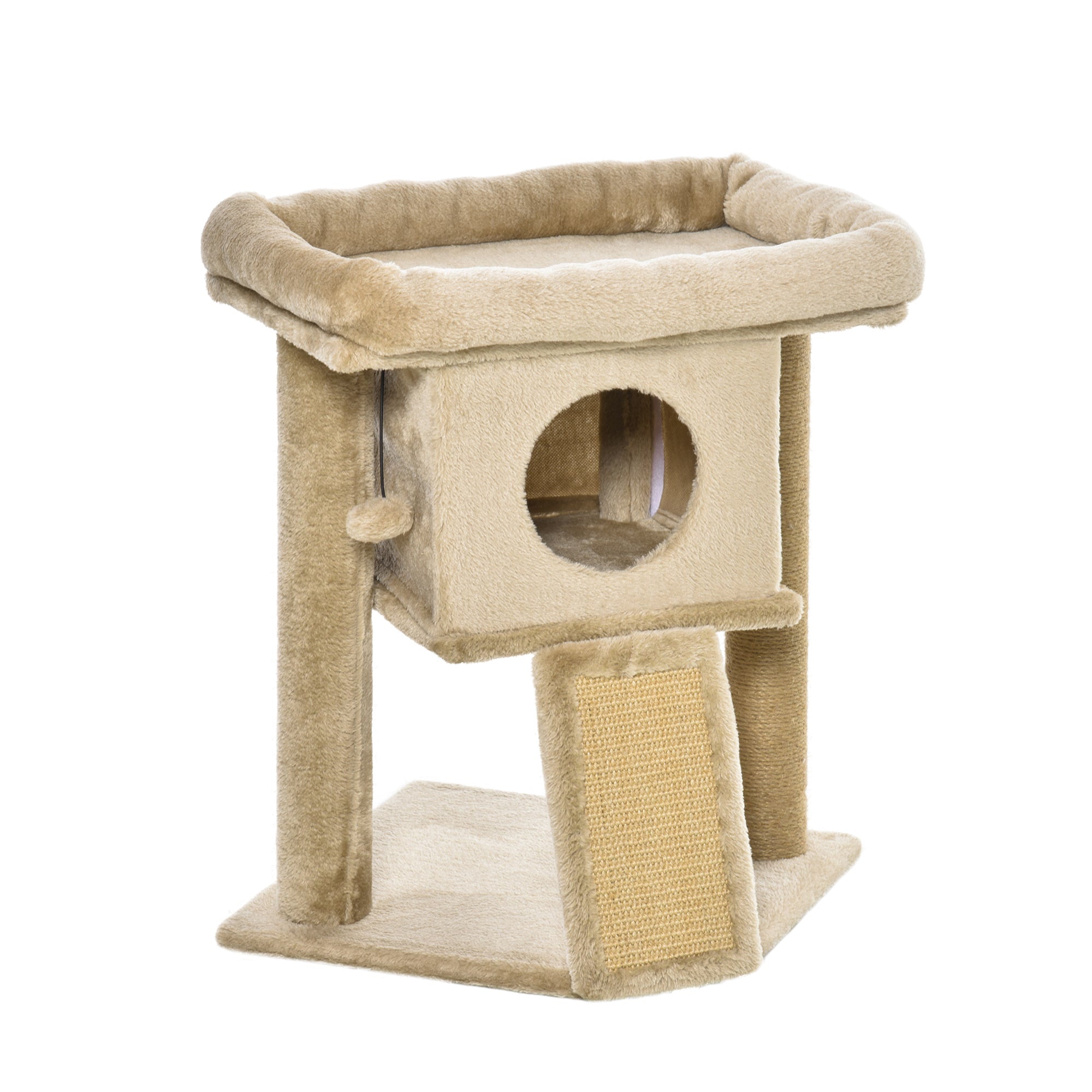 Scratching Post 57 cm Small Cat Tree with Cat Cave, Lounging Platform, Cat Scratching Board, Play Ball, Cat Furniture for Cats up to 5 kg, Coffee