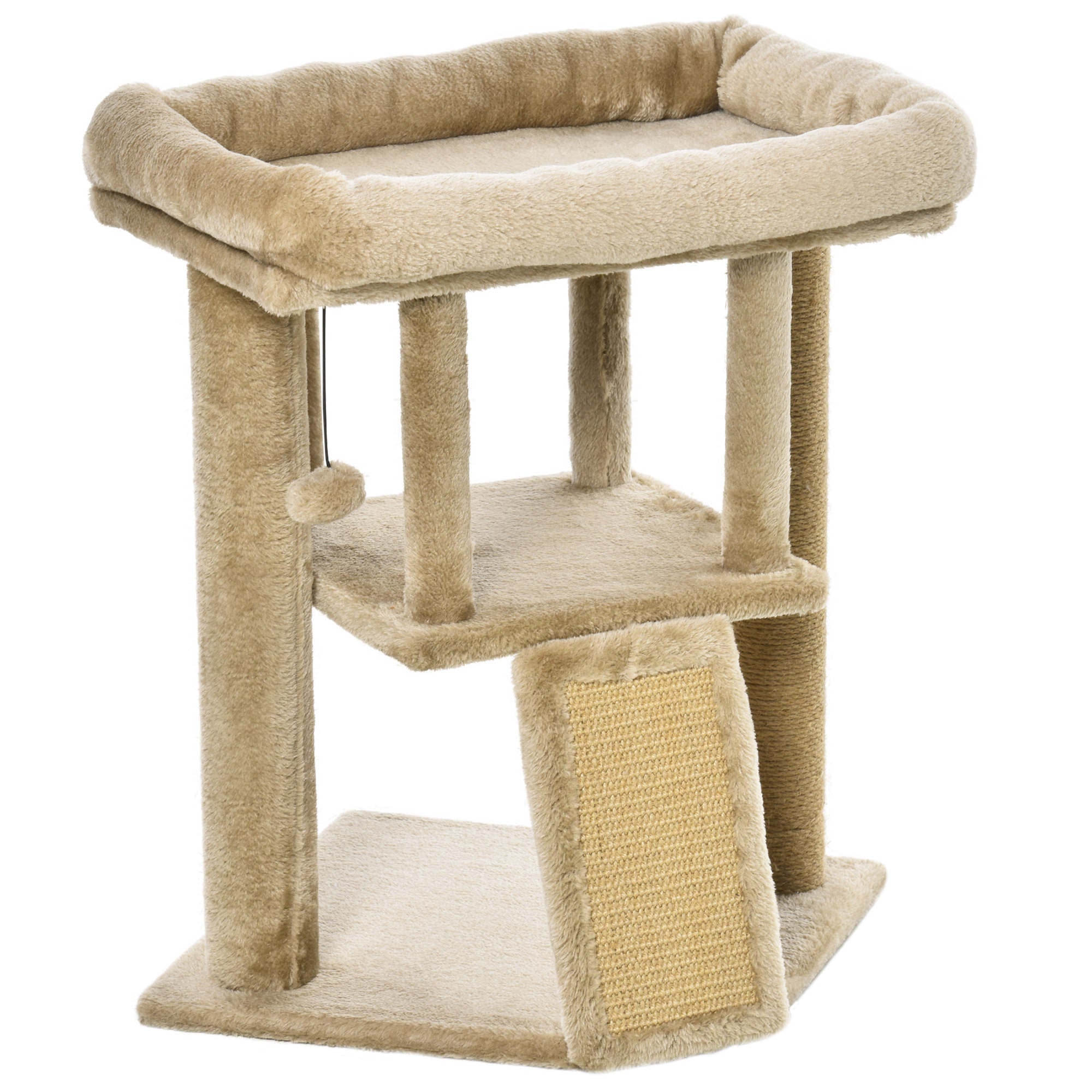 Scratching Post 57 cm Small Cat Tree with Cat Cave, Lounging Platform, Cat Scratching Board, Play Ball, Cat Furniture for Cats up to 5 kg, Coffee
