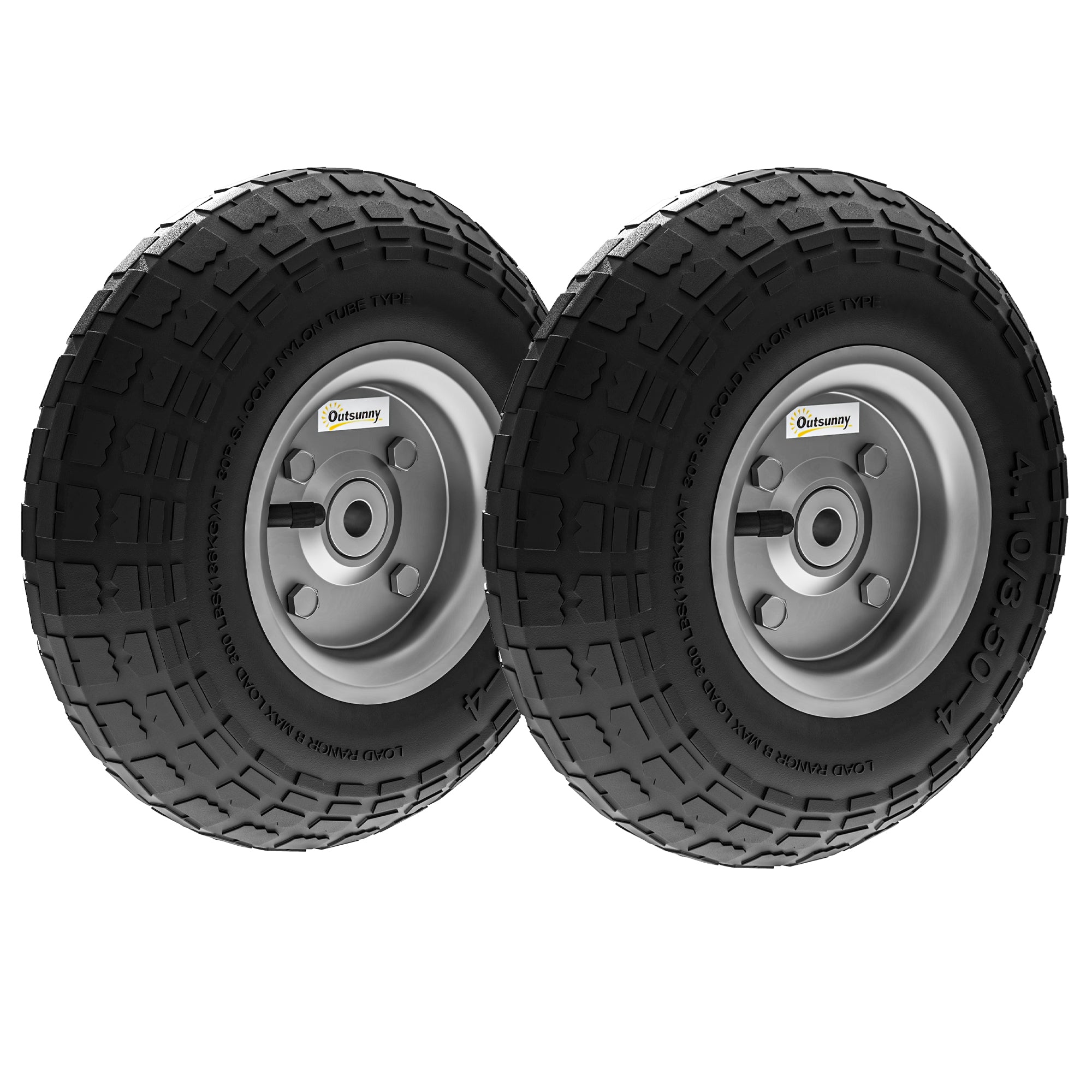 Set of 2 Replacement Rubber Wheels 255 mm with 16mm Bore for Garden Cart, Wheelbarrow, and Hand Truck