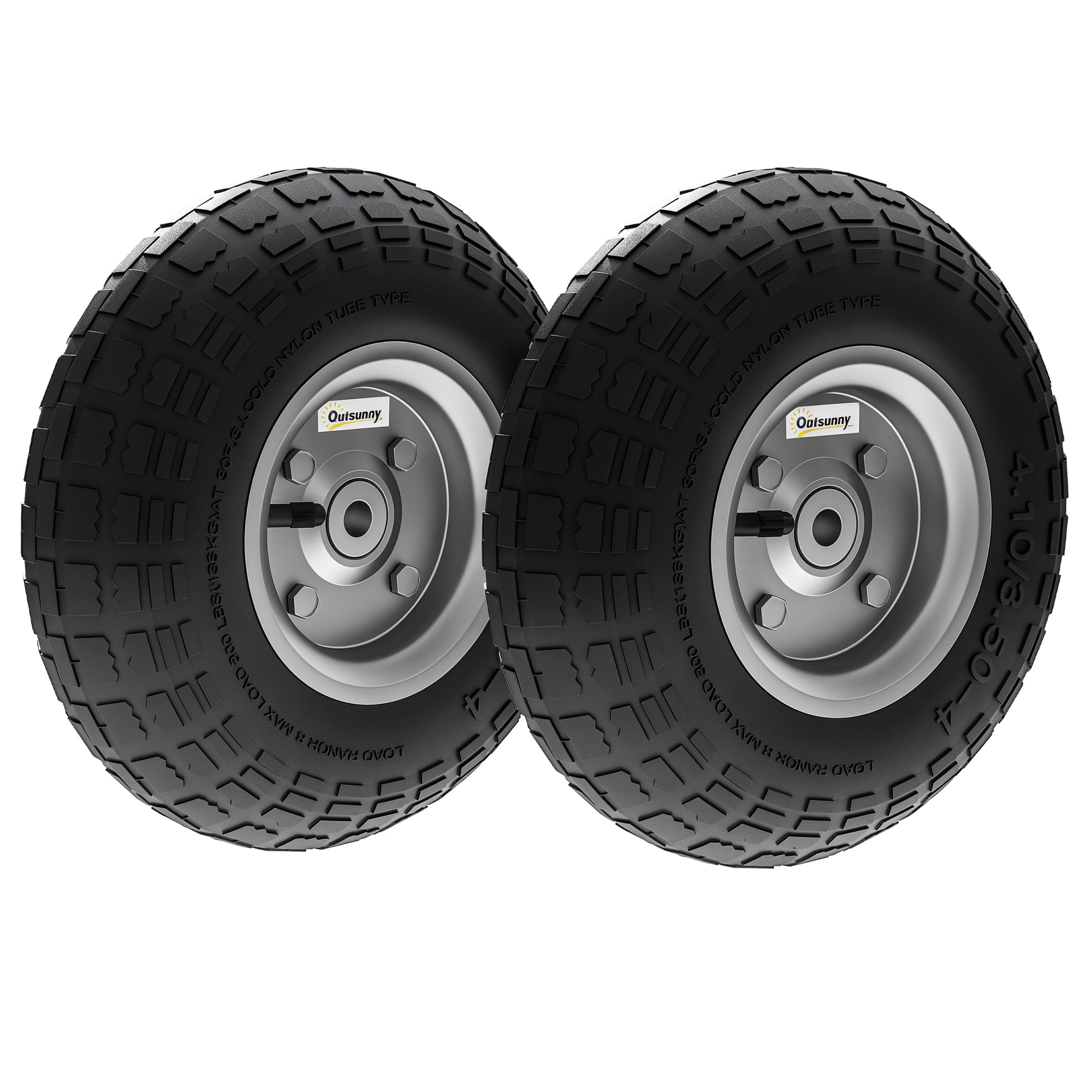 Set of 2 Replacement Rubber Wheels 255 mm with 16mm Bore for Garden Cart, Wheelbarrow, and Hand Truck