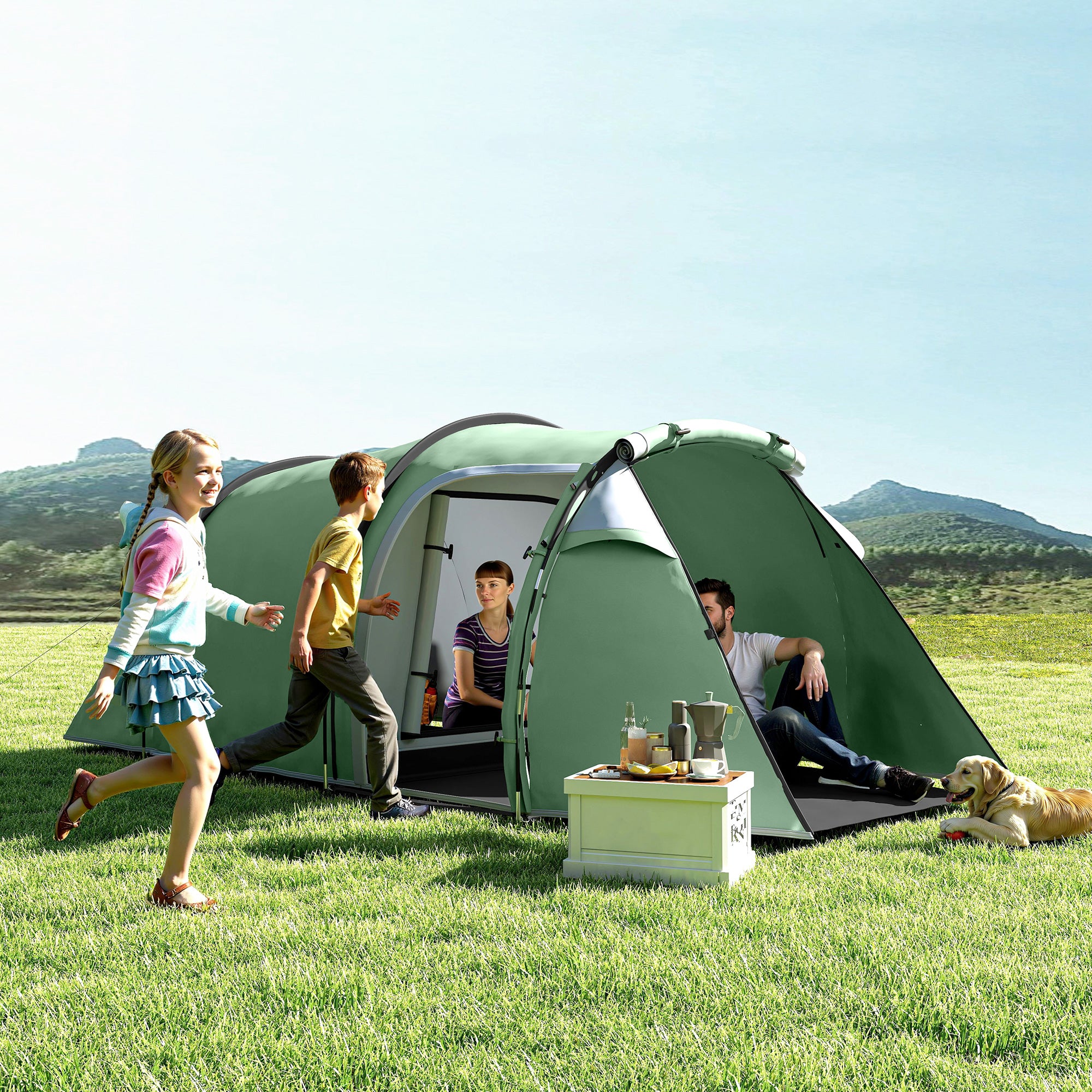 Camping Tent for 2-3 People Stable Waterproof Family Tent with Bedroom Living Room Vestibule with Standing Height, Dome Tent with 2000mm Water Column Tunnel Tent for Camping Travel, Dark Green