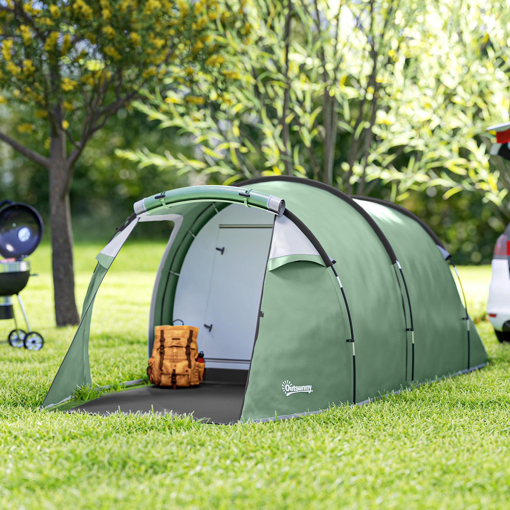 Camping Tent for 2-3 People Stable Waterproof Family Tent with Bedroom Living Room Vestibule with Standing Height, Dome Tent with 2000mm Water Column Tunnel Tent for Camping Travel, Dark Green