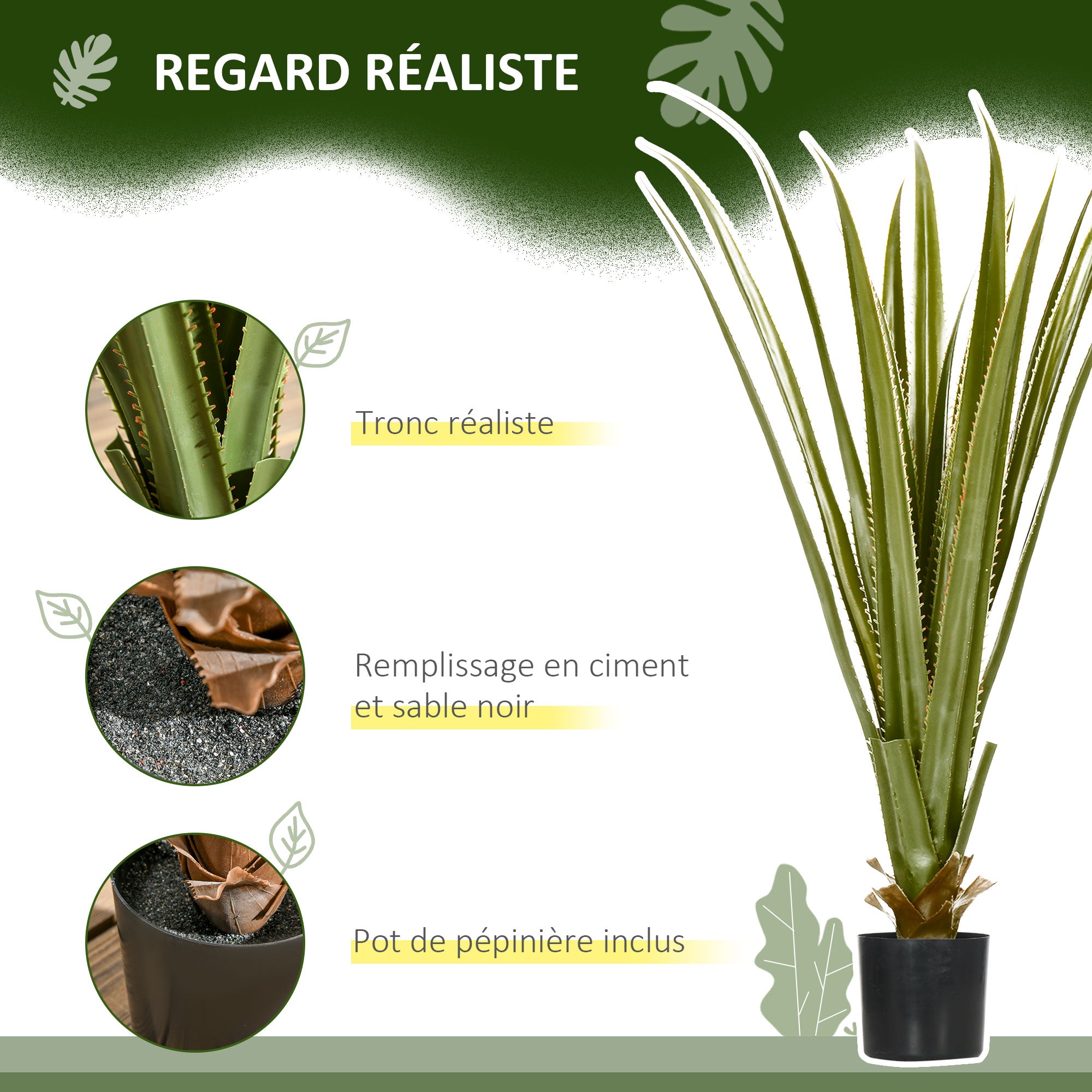 Artificial Agave Plant in Pot, Height 90 cm, 16 Leaves, Indoor Outdoor, Realistic