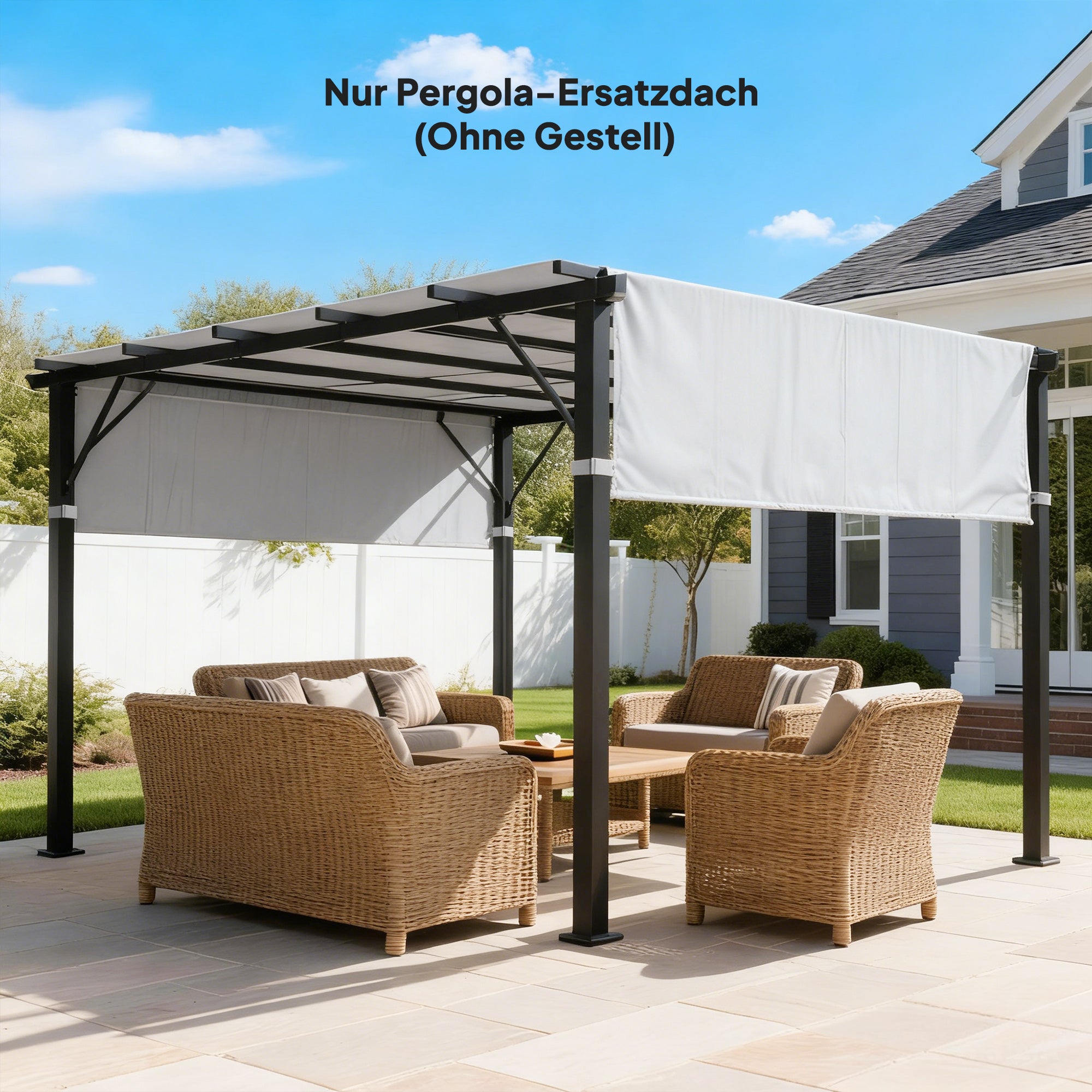 Replacement Pergola Canopy 16 x 4 ft (488 x 122 cm) with UV Protection – Sun Sail for Patio Roof, Replacement Cover for 10 x 10 ft Pavilion, Light Gray