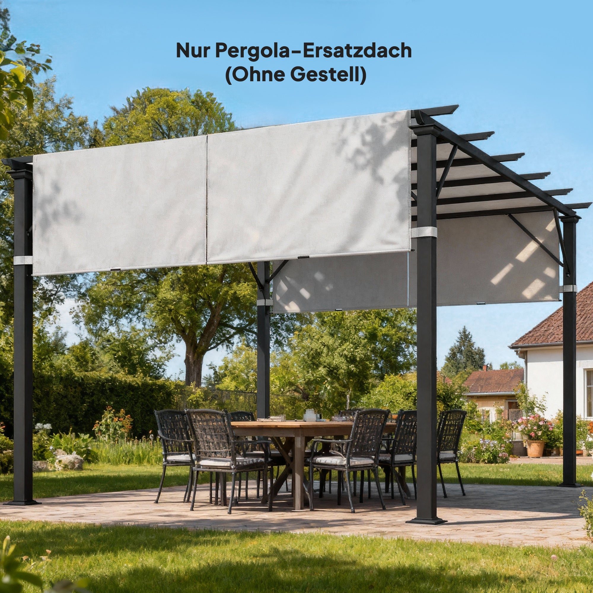 Replacement Pergola Canopy 16 x 4 ft (488 x 122 cm) with UV Protection – Sun Sail for Patio Roof, Replacement Cover for 10 x 10 ft Pavilion, Light Gray