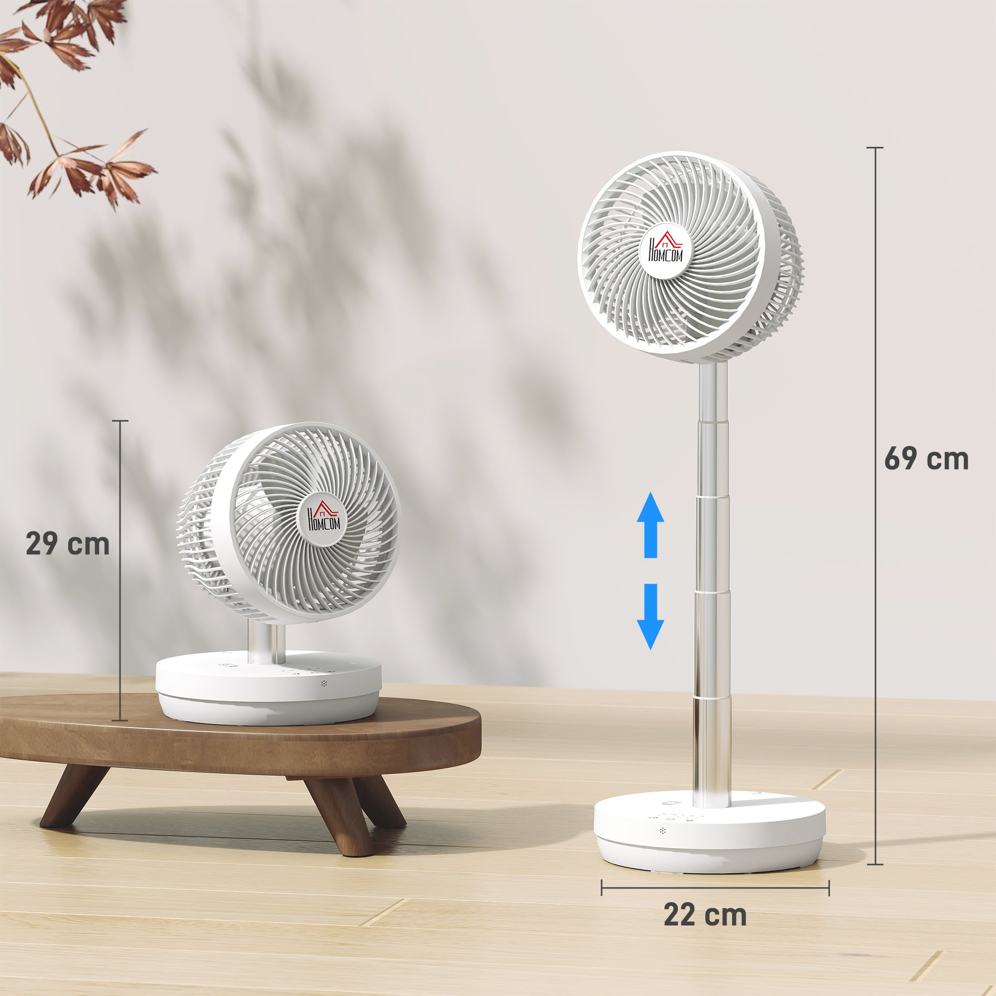 Portable Table Fan with Remote Control and 3600mAh Rechargeable Battery USB Powered Stand Fan Adjustable Tilt and Height Oscillating 10 Speeds Timer White