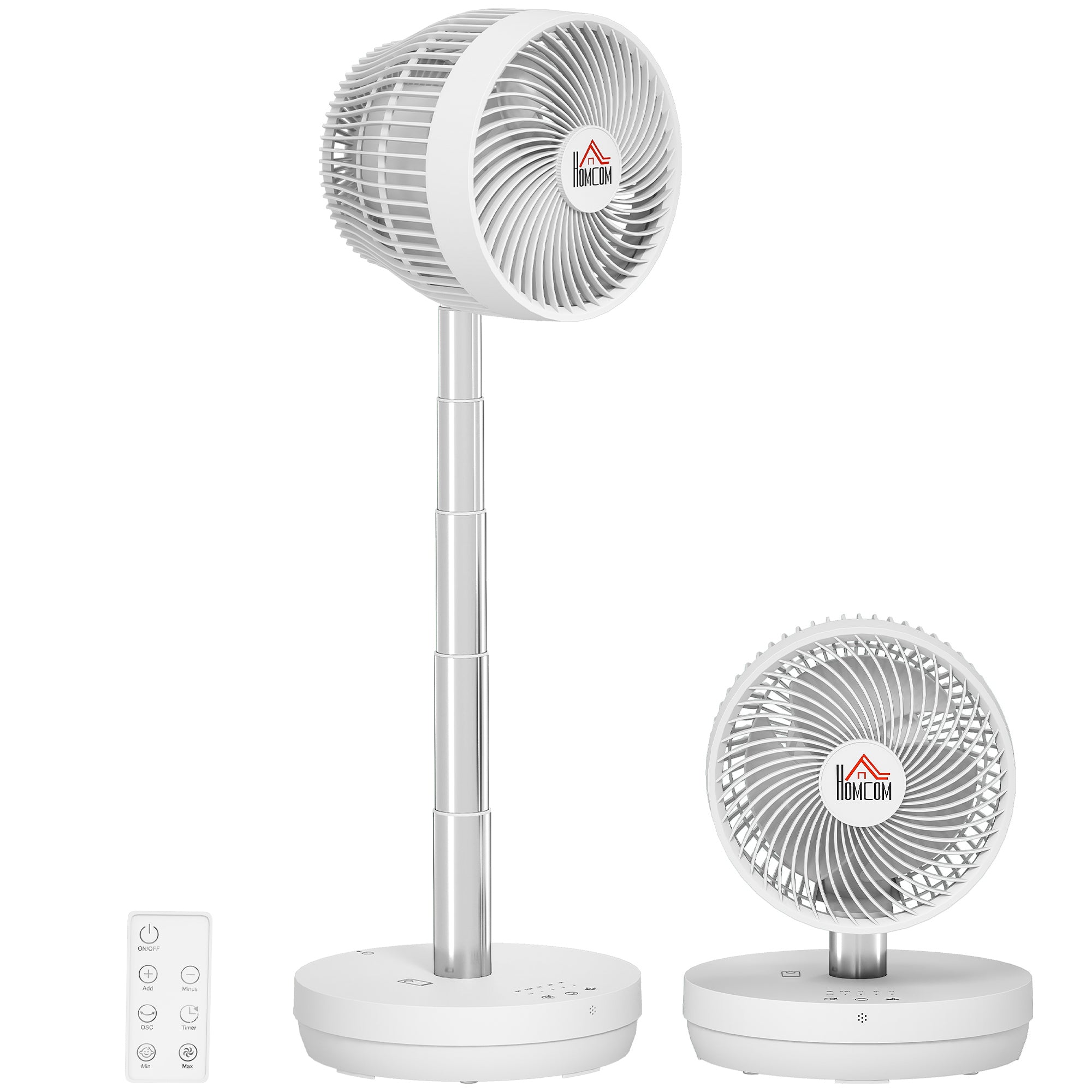 Portable Table Fan with Remote Control and 3600mAh Rechargeable Battery USB Powered Stand Fan Adjustable Tilt and Height Oscillating 10 Speeds Timer White