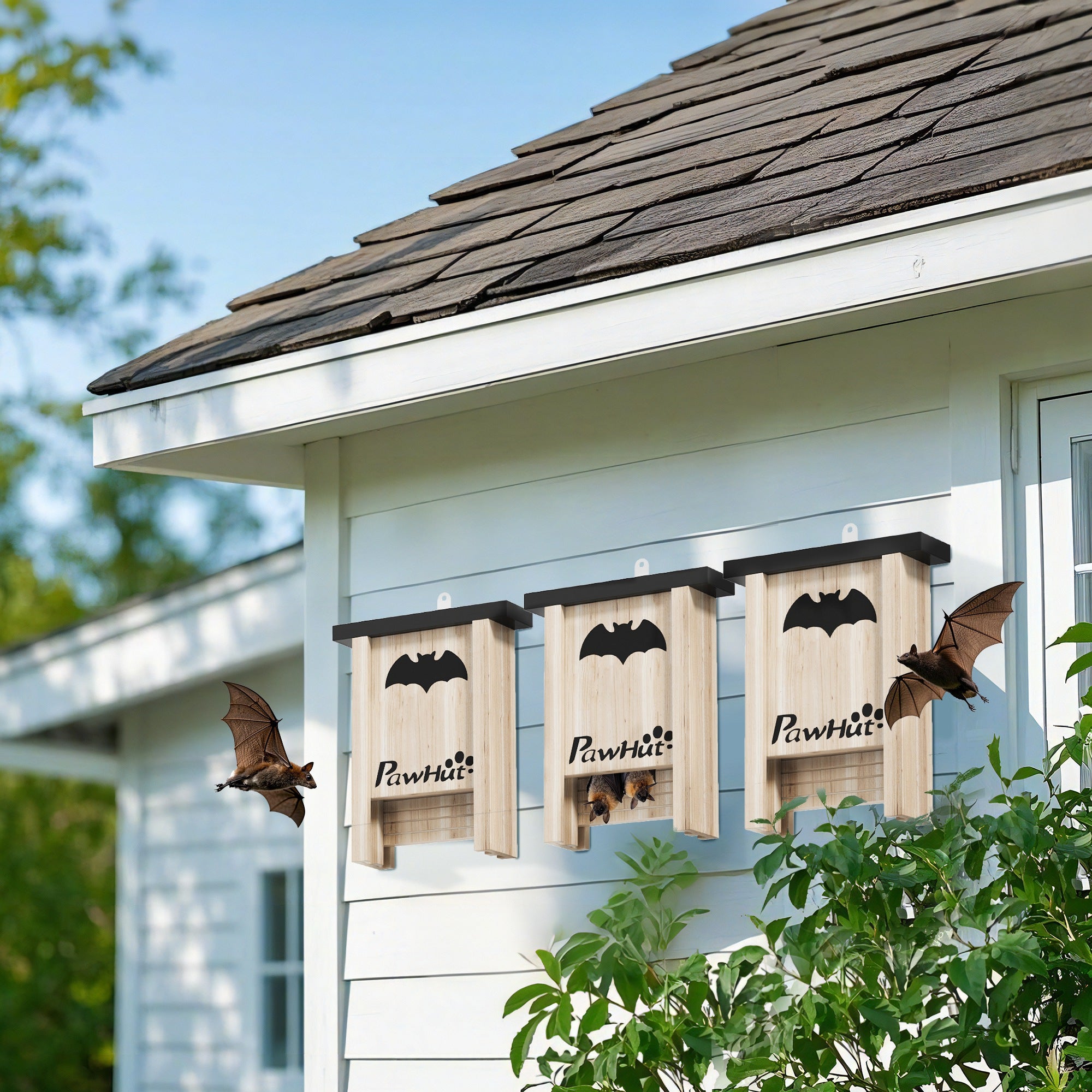 Bat Box 3-pack, Bat House, Bat Nesting Box, Bat Box for Hanging in Gardens, Orchards, Farms, Natural Fir Wood, 18 x 6 x 22.5 cm, Natural