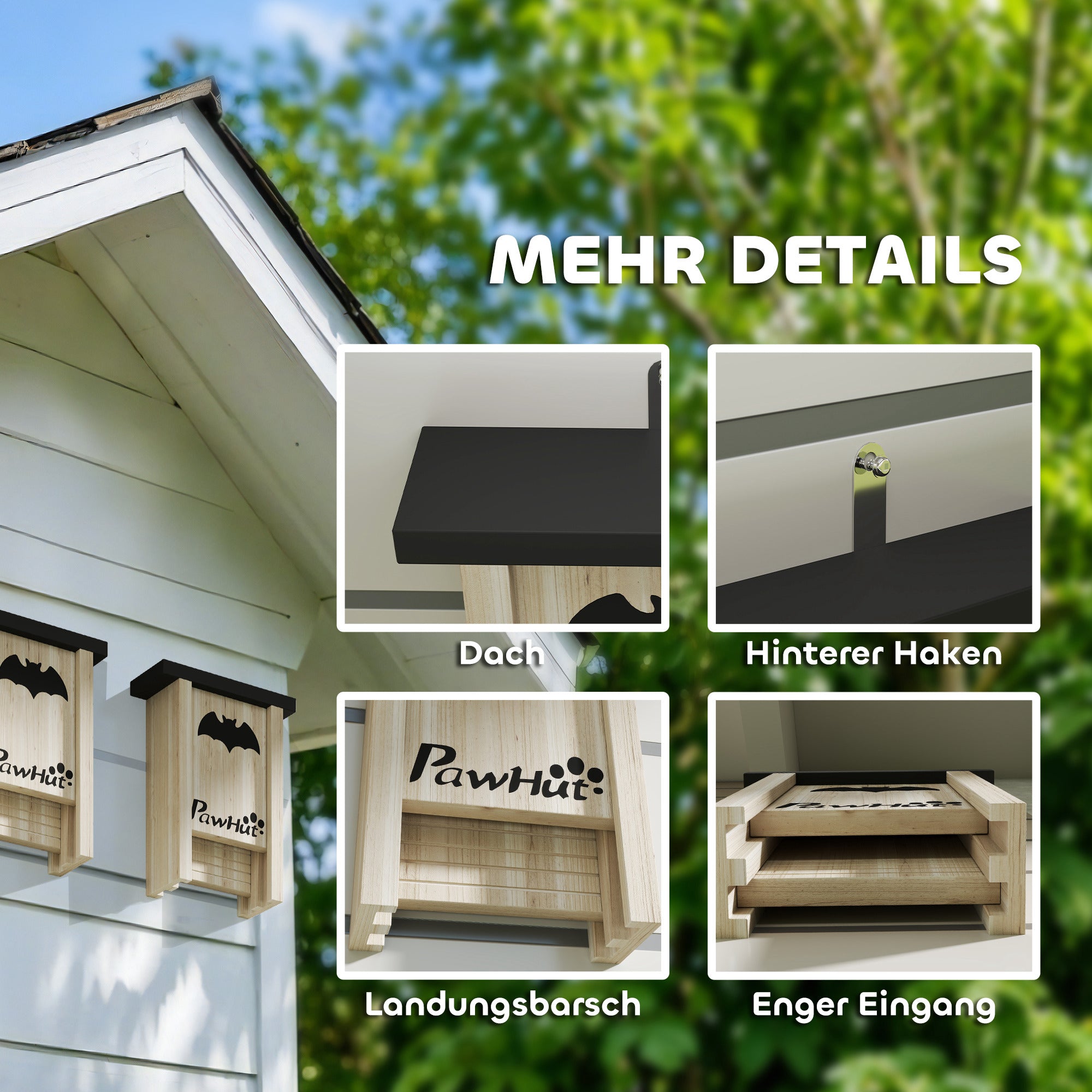 Bat Box 3-pack, Bat House, Bat Nesting Box, Bat Box for Hanging in Gardens, Orchards, Farms, Natural Fir Wood, 18 x 6 x 22.5 cm, Natural