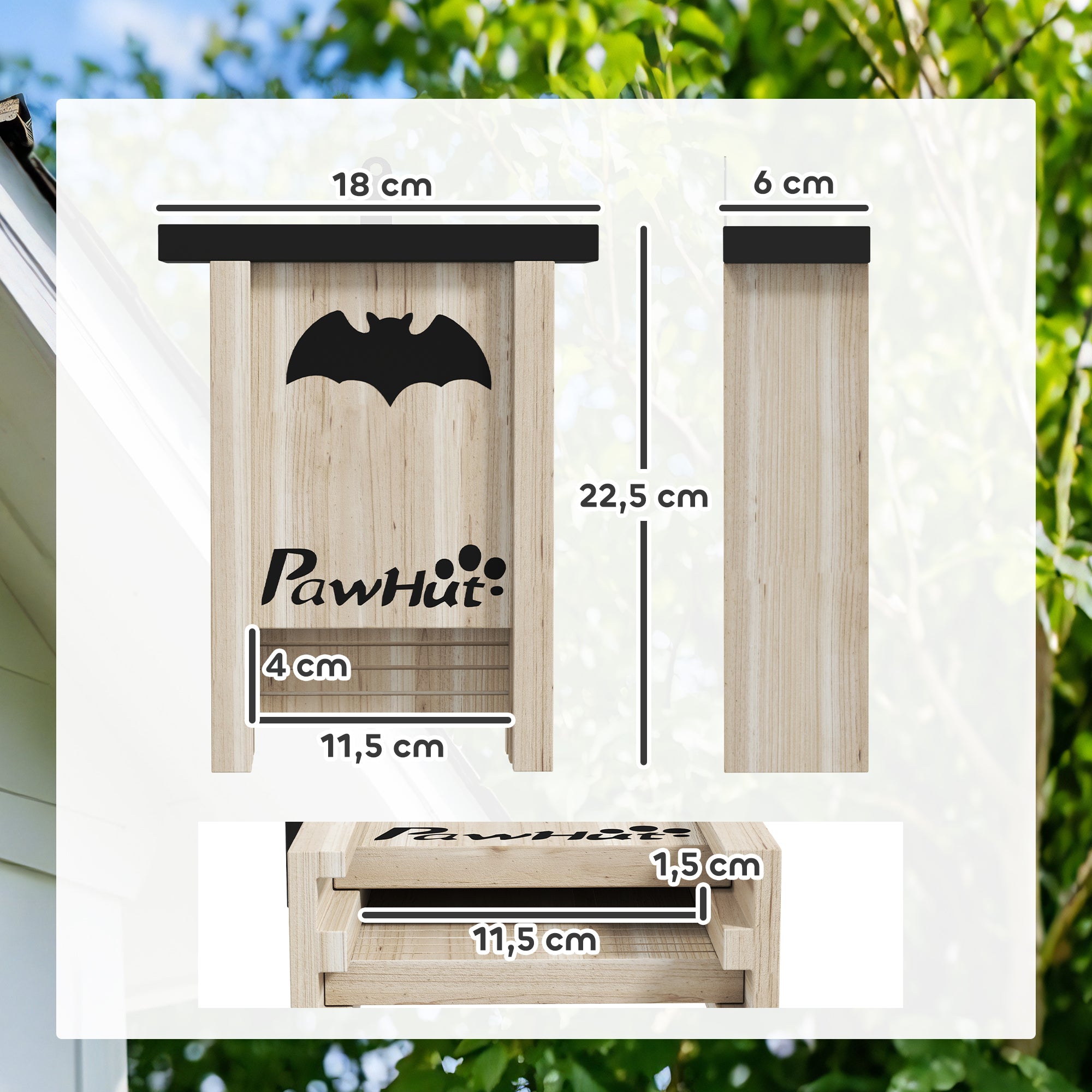 Bat Box 3-pack, Bat House, Bat Nesting Box, Bat Box for Hanging in Gardens, Orchards, Farms, Natural Fir Wood, 18 x 6 x 22.5 cm, Natural