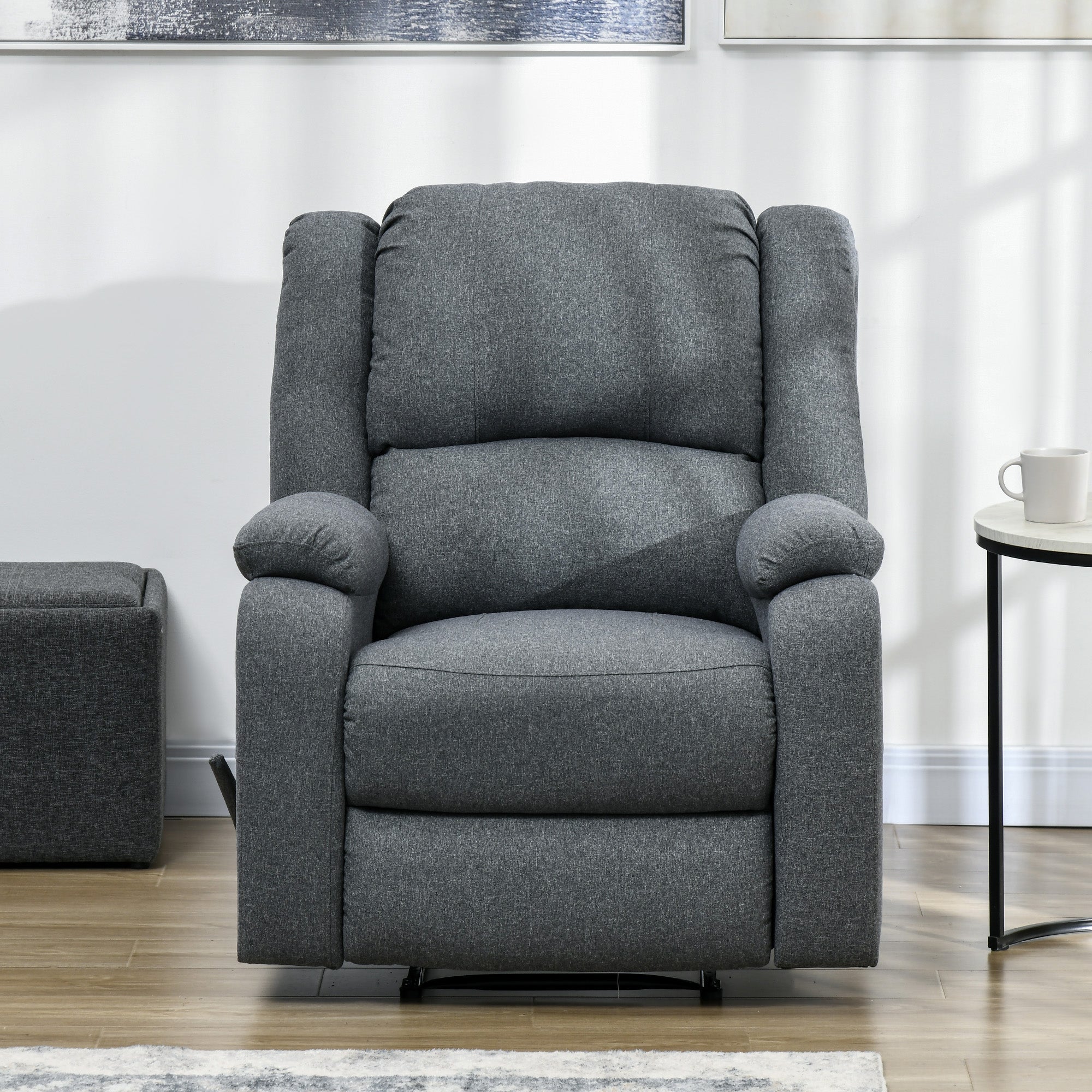 Manual Recliner TV Chair with Reclining Function, Linen Look, TV Chair with Side Handle, Footrest, Load Capacity up to 150 kg, for Living Room, Dark Gray