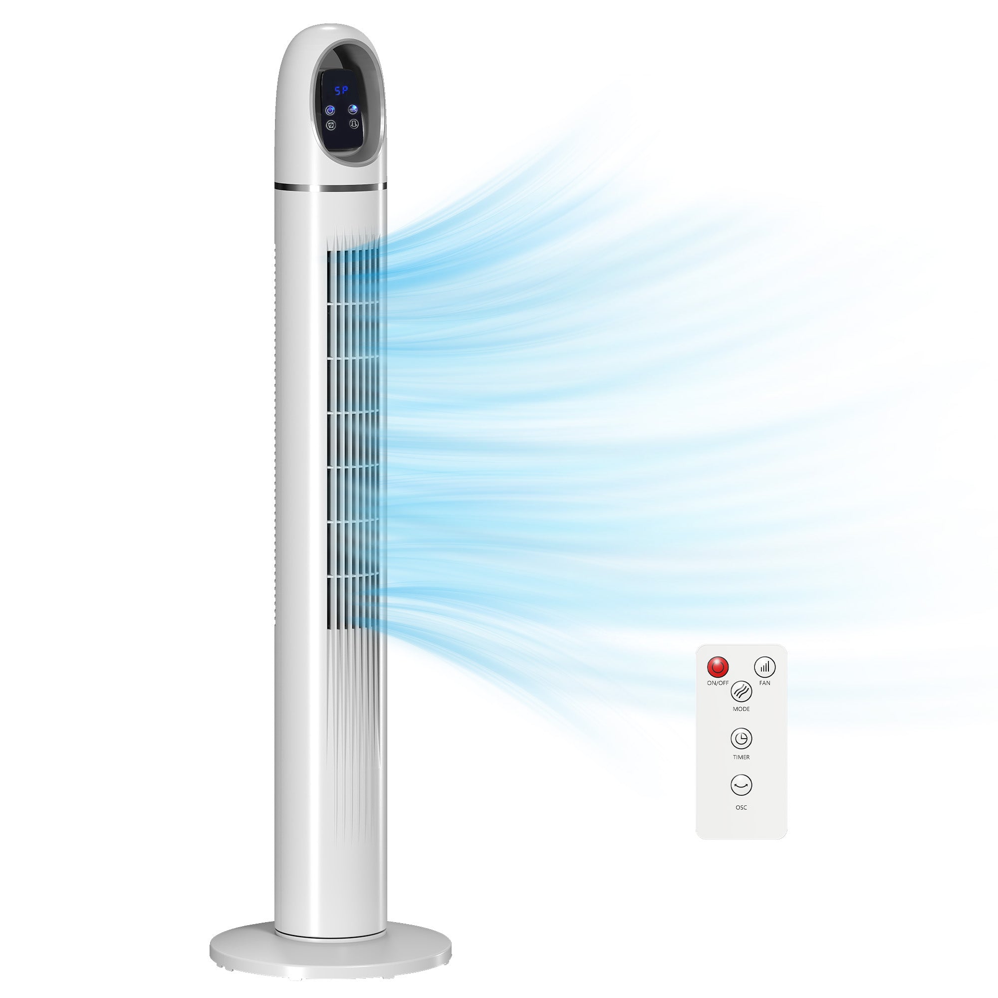 Tower Fan — Quiet Standing Fan with Remote, 3 Speeds & Modes, 24H Timer, 70° Oscillation, LED Display — White