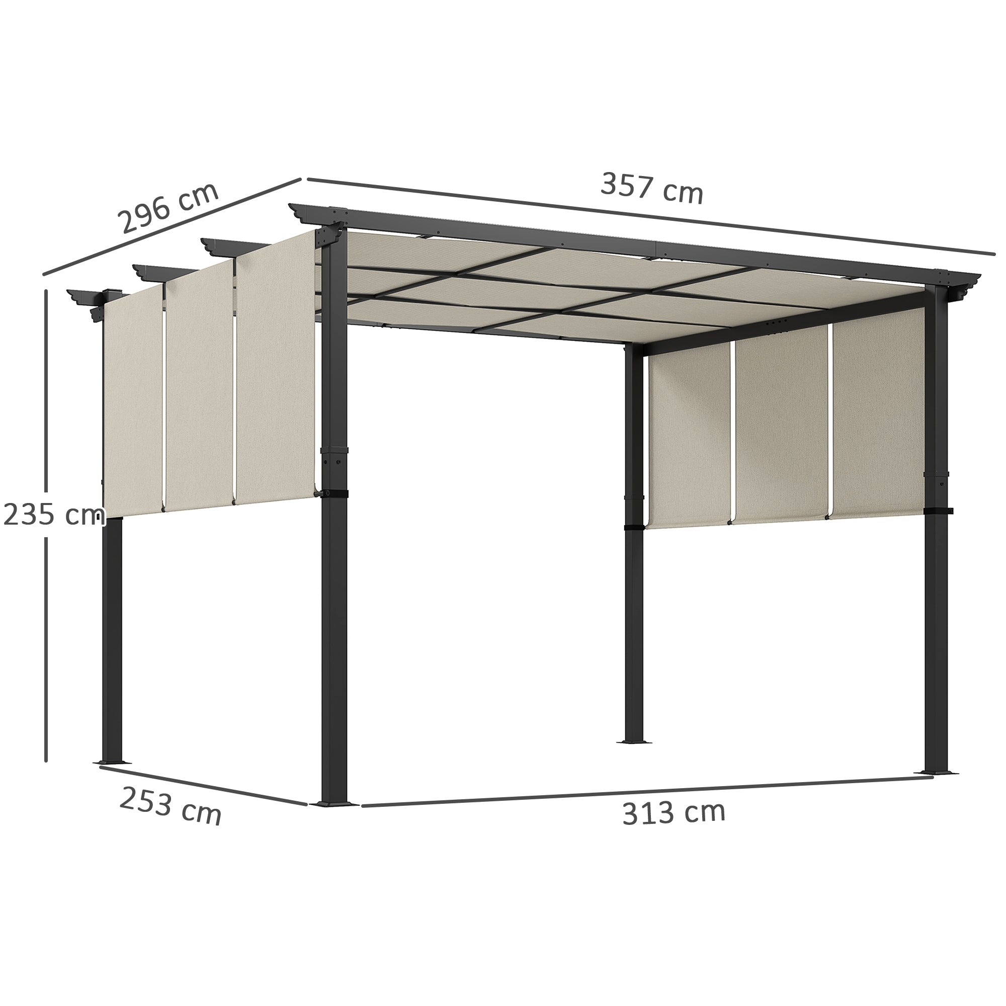 Pergola approx. 11.7 x 9.7 ft Garden Pavilion with Adjustable Roof, Freestanding Metal Patio Canopy for Terrace and Garden, Beige
