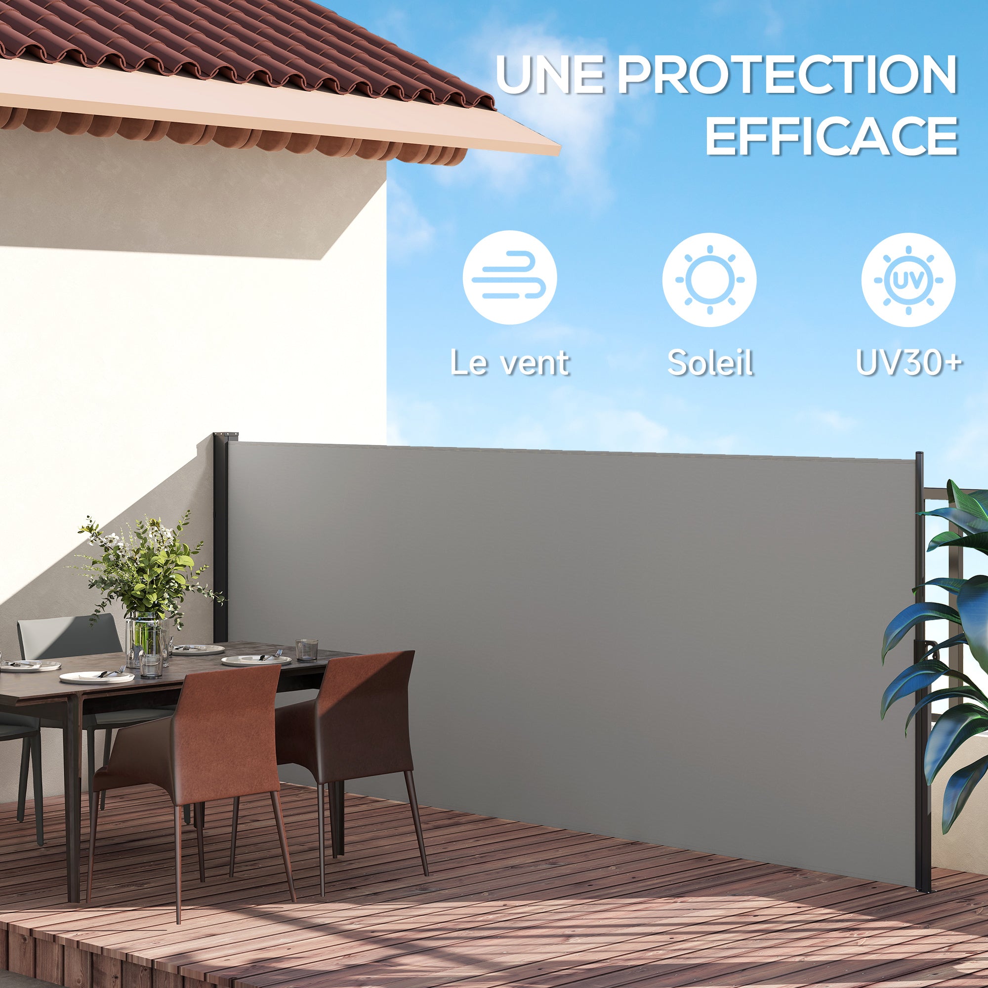 Retractable Garden Side Awning Windbreak Screen 4L x 1.60H m Aluminium Polyester UV-resistant High density 180 g/m² Light Grey