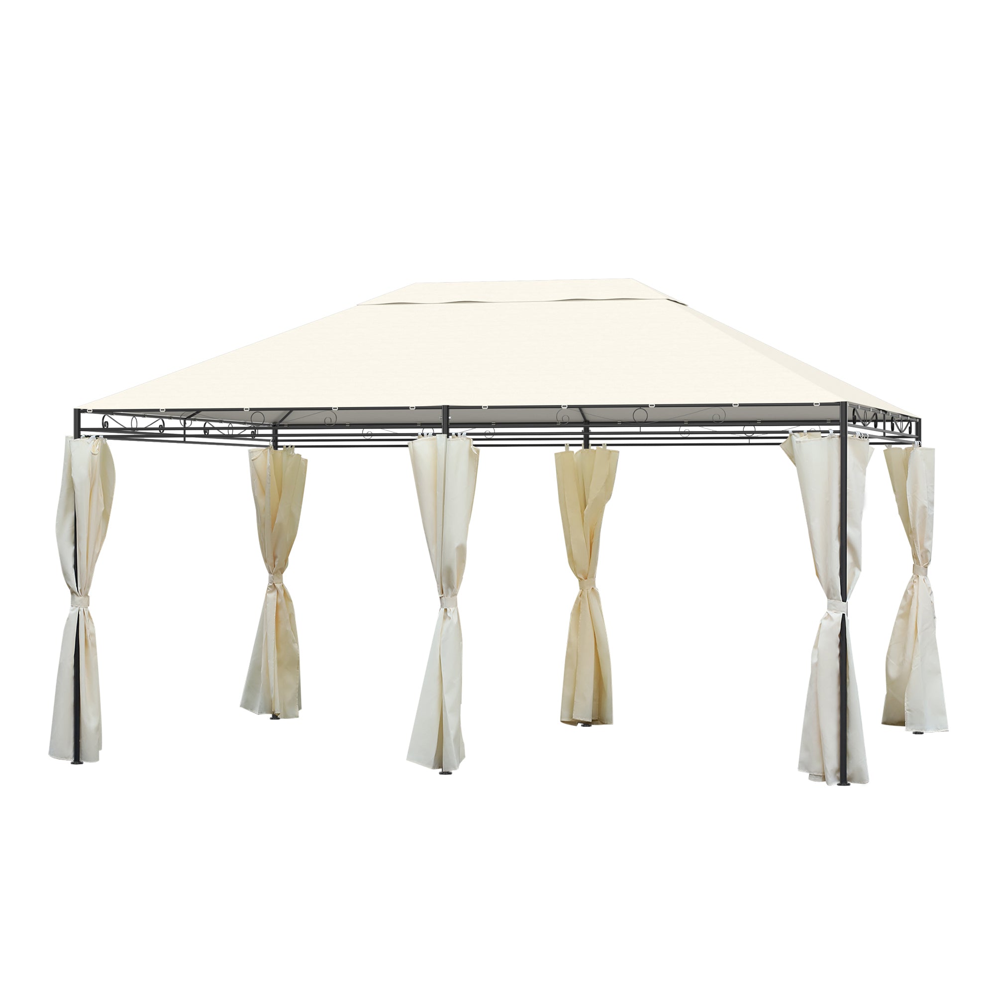 Garden Gazebo 4x3m with 6 Removable Polyester Anti-UV Walls, Cream