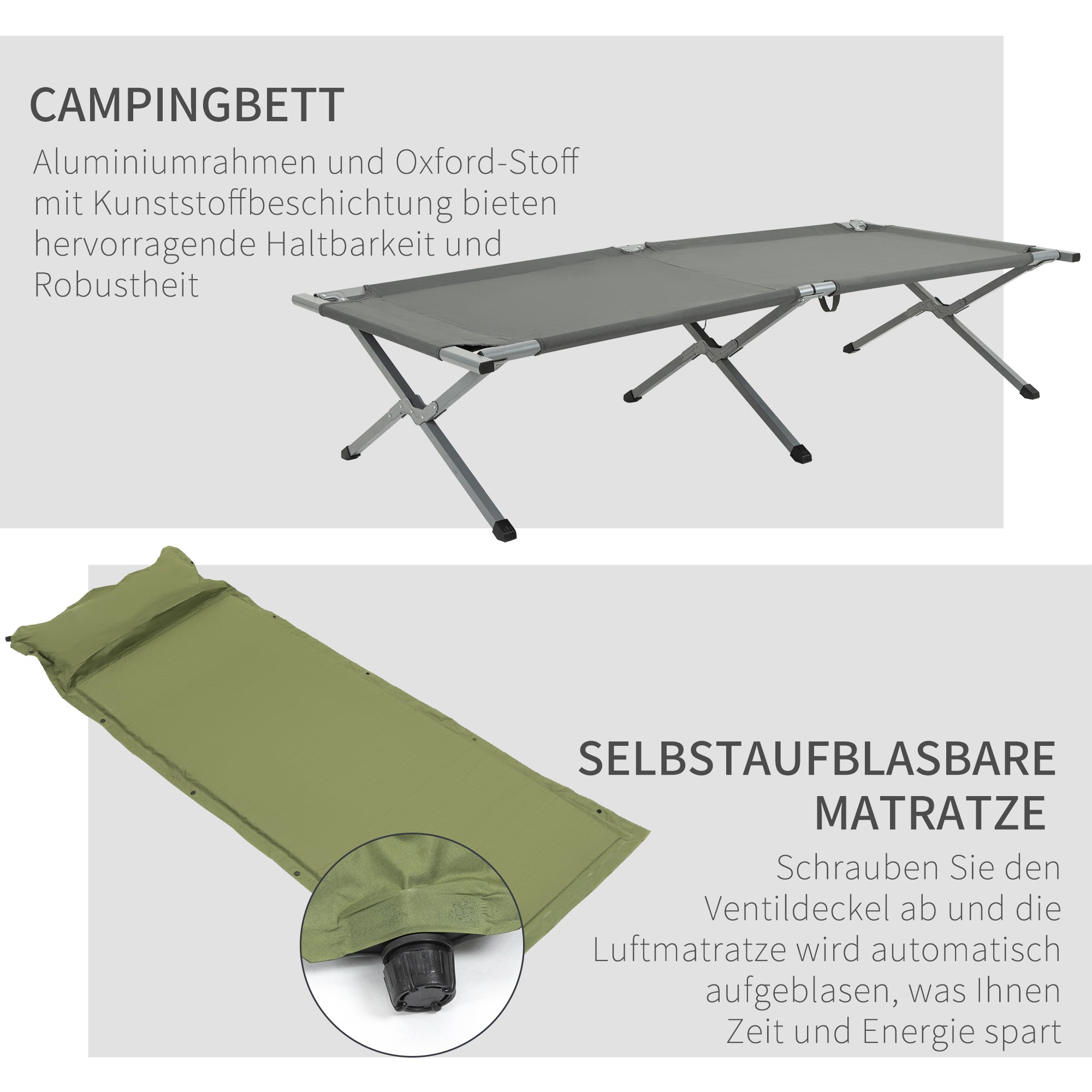 Camping Bed with Tent Elevated Camp Bed for 1 Person Dome Tent with Air Mattress incl. Carrying Bag Gray 200 x 86 x 147 cm