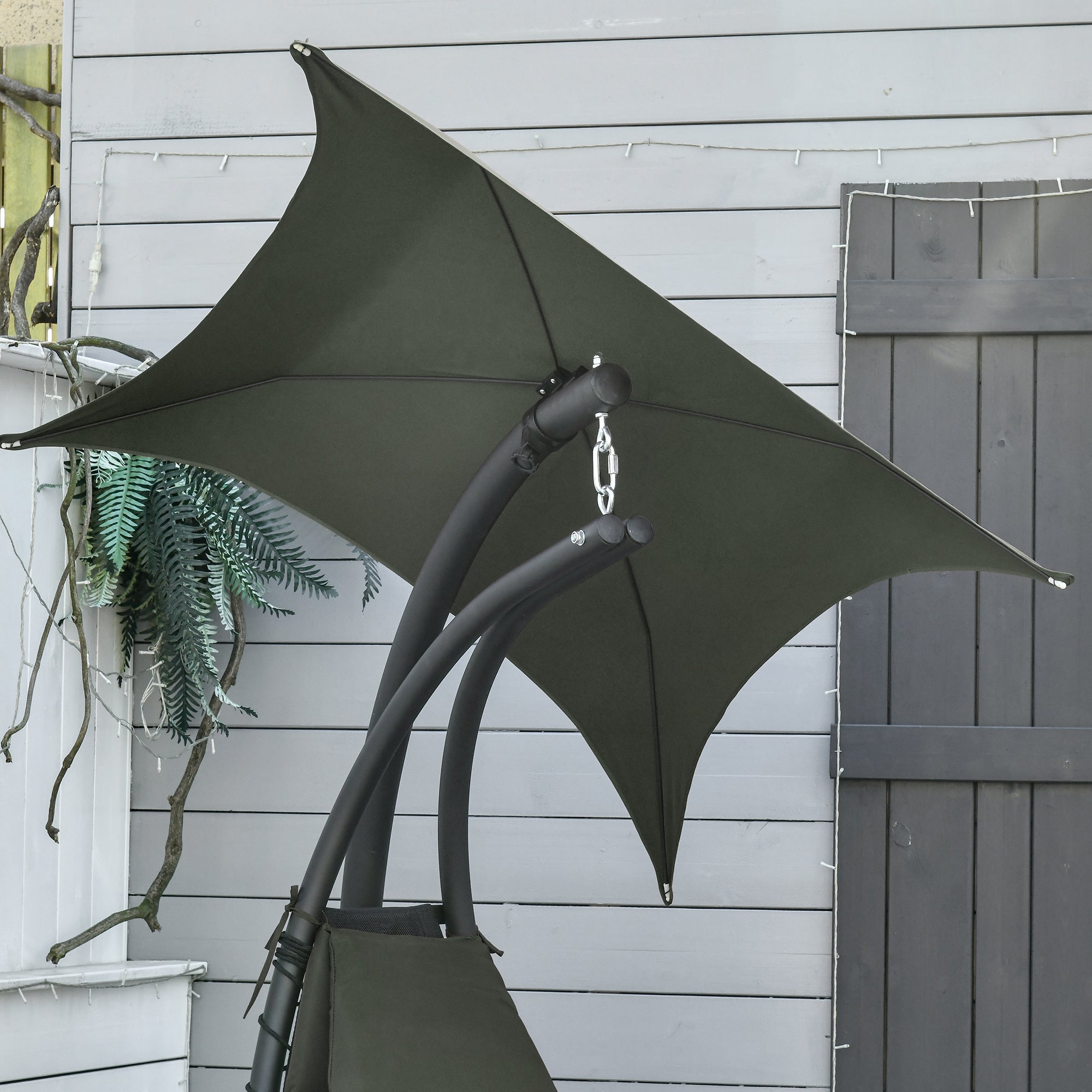 Hanging Sun Lounger Hanging Chair Outdoor with Sunshade and Mattress Contemporary Design 190L x 110W x 190H cm Steel Polyester Dark Gray Black