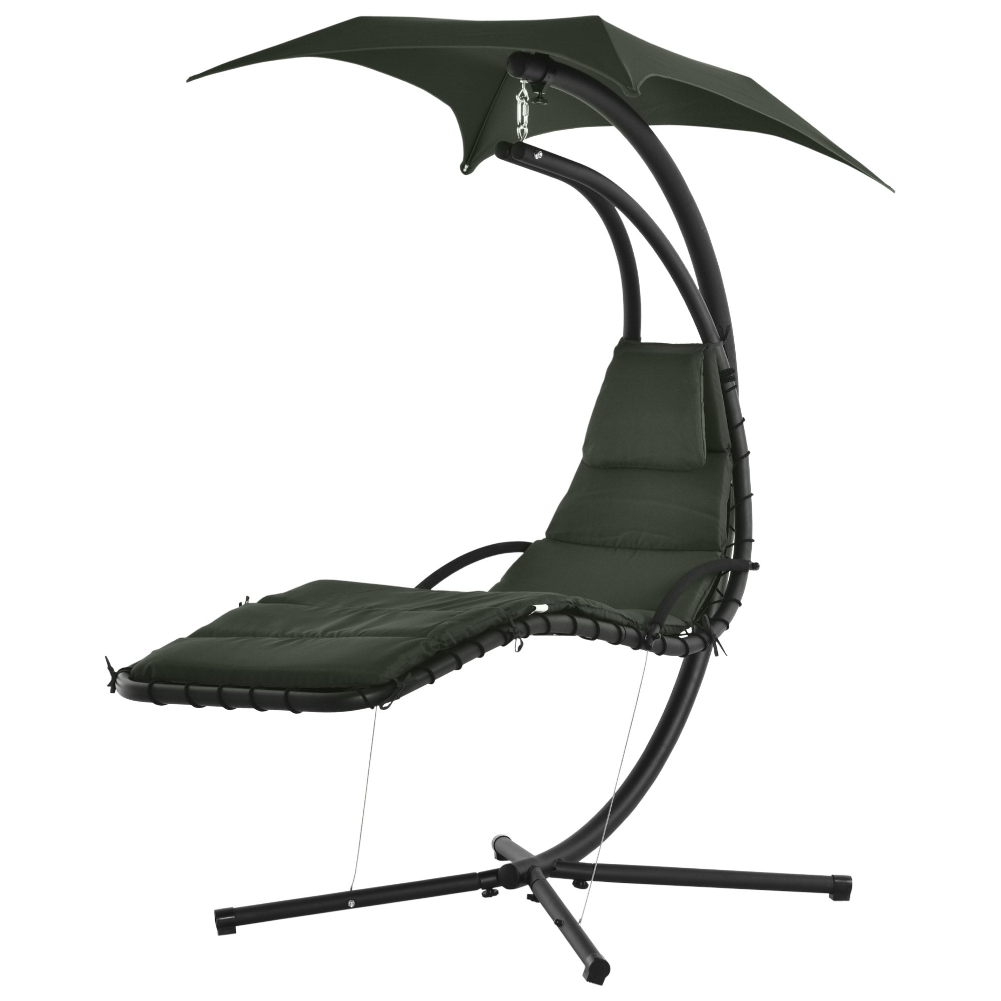 Hanging Sun Lounger Hanging Chair Outdoor with Sunshade and Mattress Contemporary Design 190L x 110W x 190H cm Steel Polyester Dark Gray Black