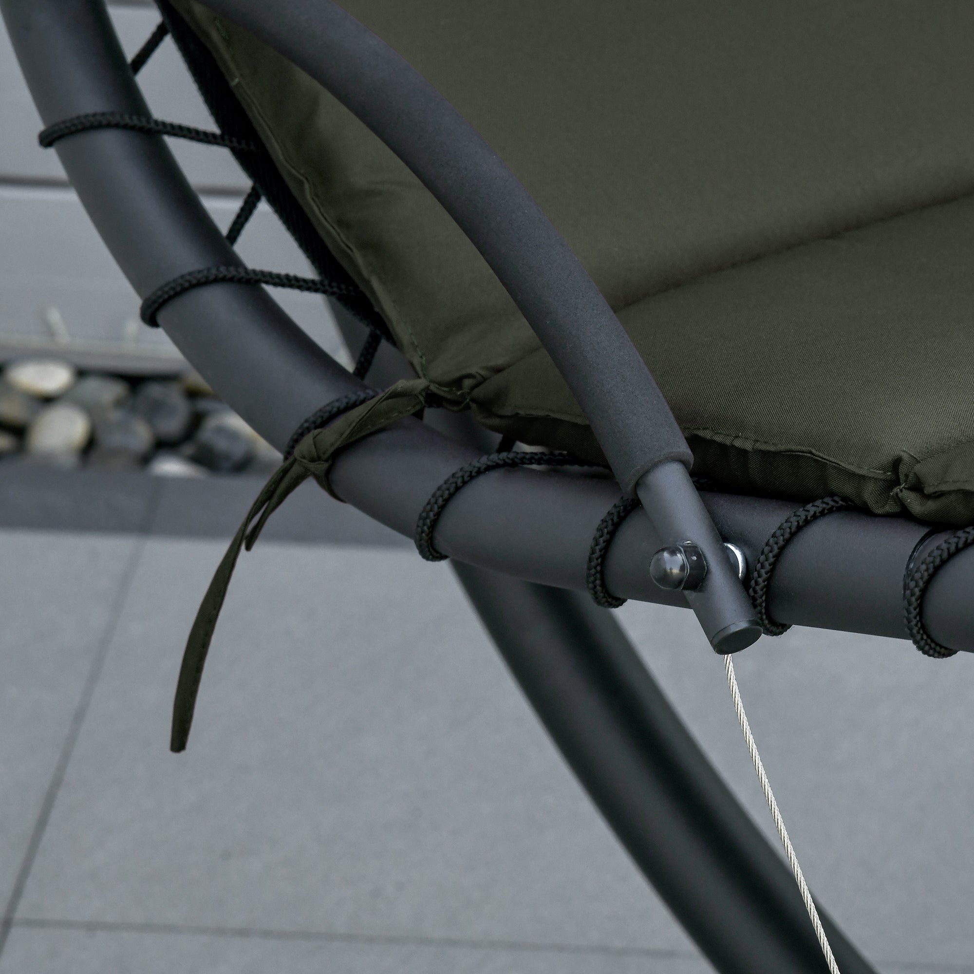 Hanging Sun Lounger Hanging Chair Outdoor with Sunshade and Mattress Contemporary Design 190L x 110W x 190H cm Steel Polyester Dark Gray Black