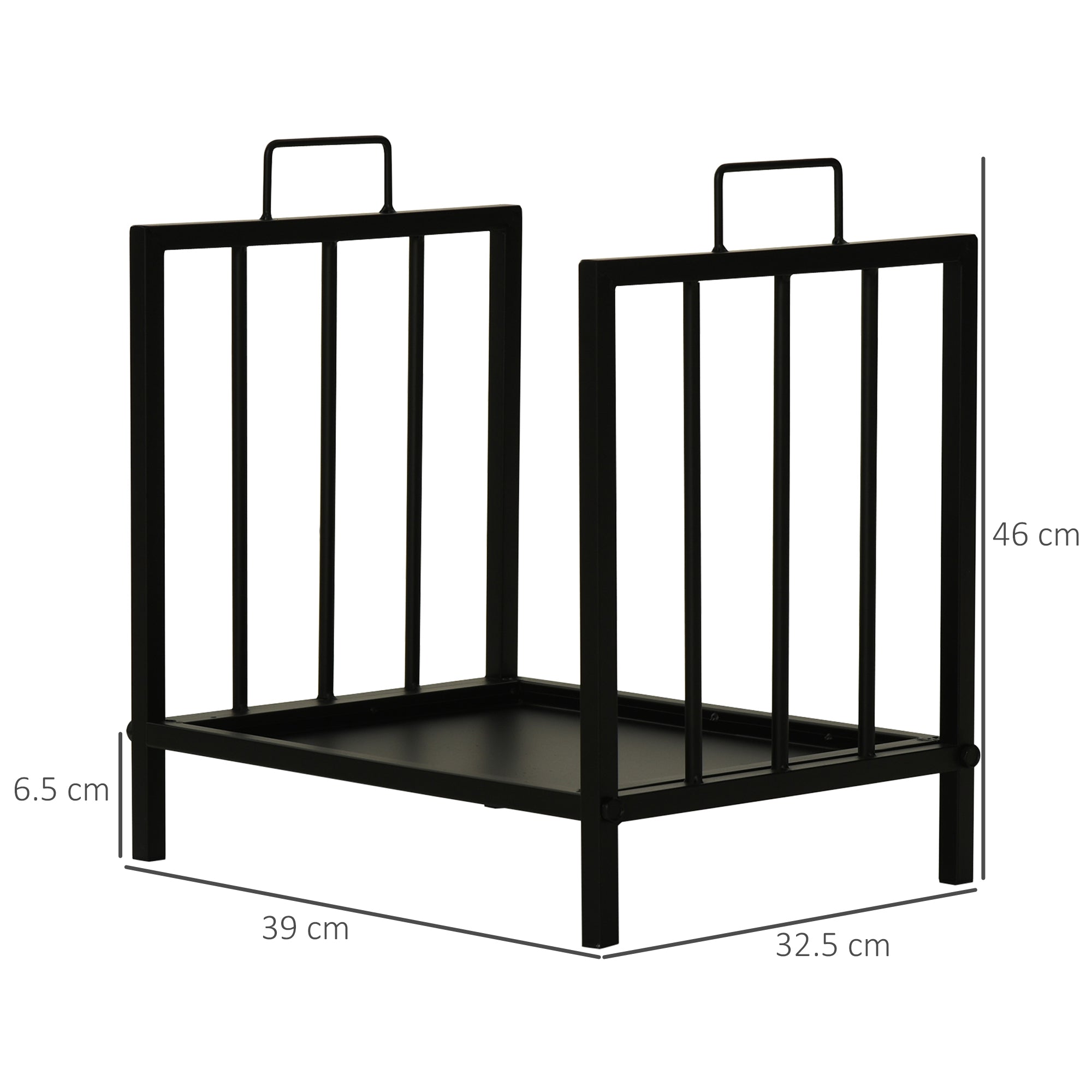 Indoor and Outdoor Metal Log Holder with 2 Handles and Raised Base for 50kg of Wood, 39x32.5x46cm, Black