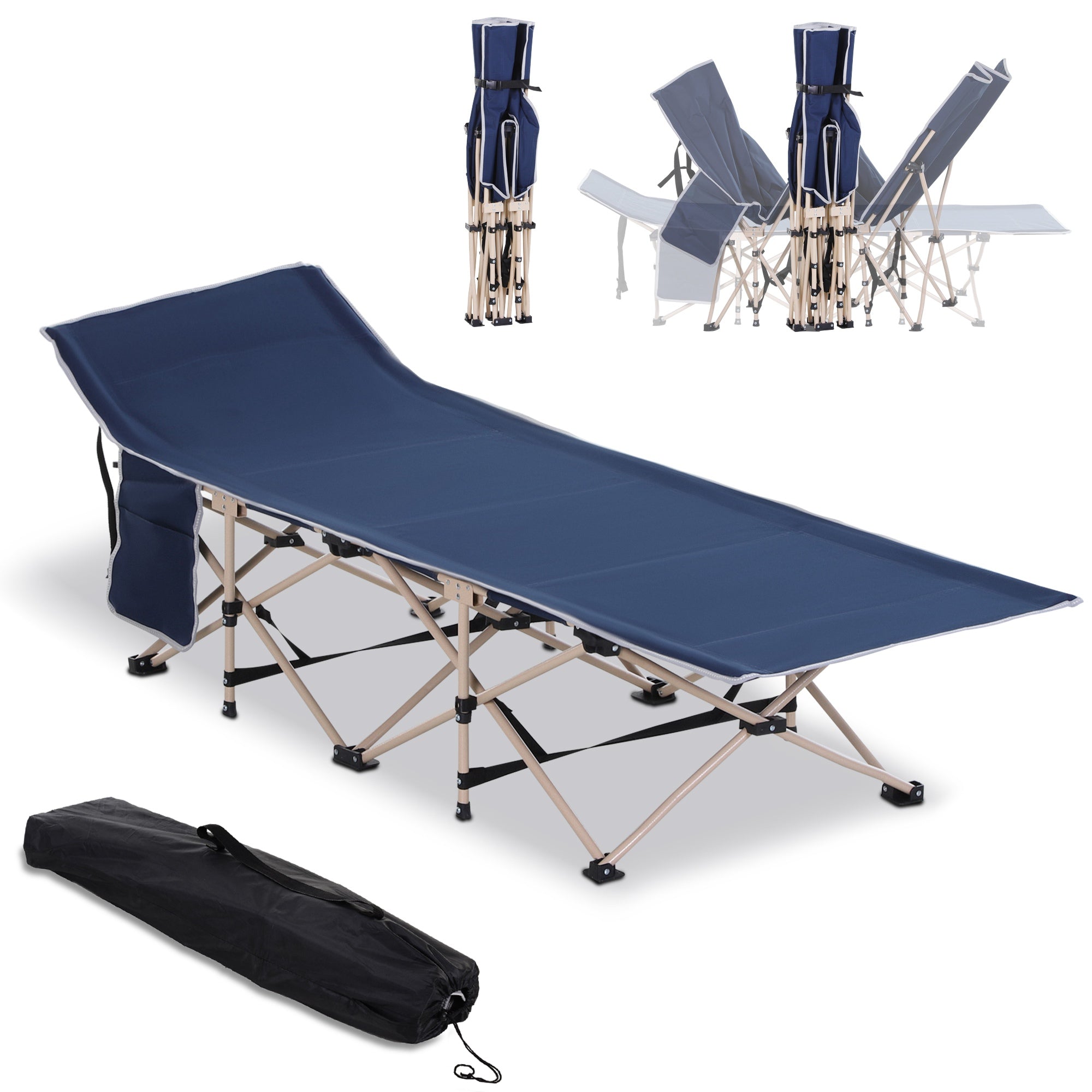 Folding Camp Bed Camping Bed with Carry Bag 190 x 68 x 52 cm Camp Bed up to 150 kg Guest Bed for Adults Folding Bed for Indoor, Outdoor, Garden Camping in Blue