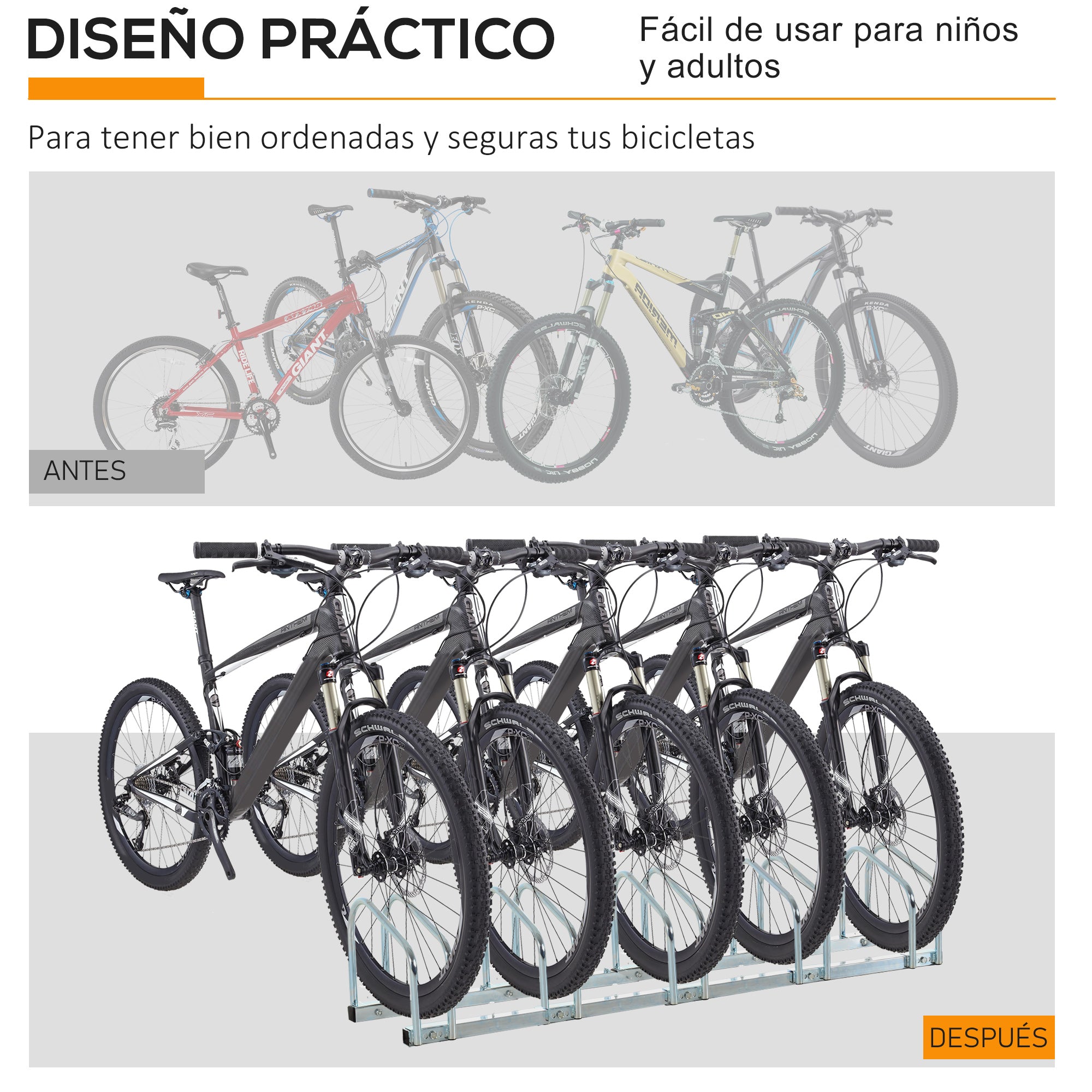 Bike Parking Rack Steel Stand for Parking Bikes on Floor or Wall Indoor and Outdoor Parking 110x33x27 cm Silver