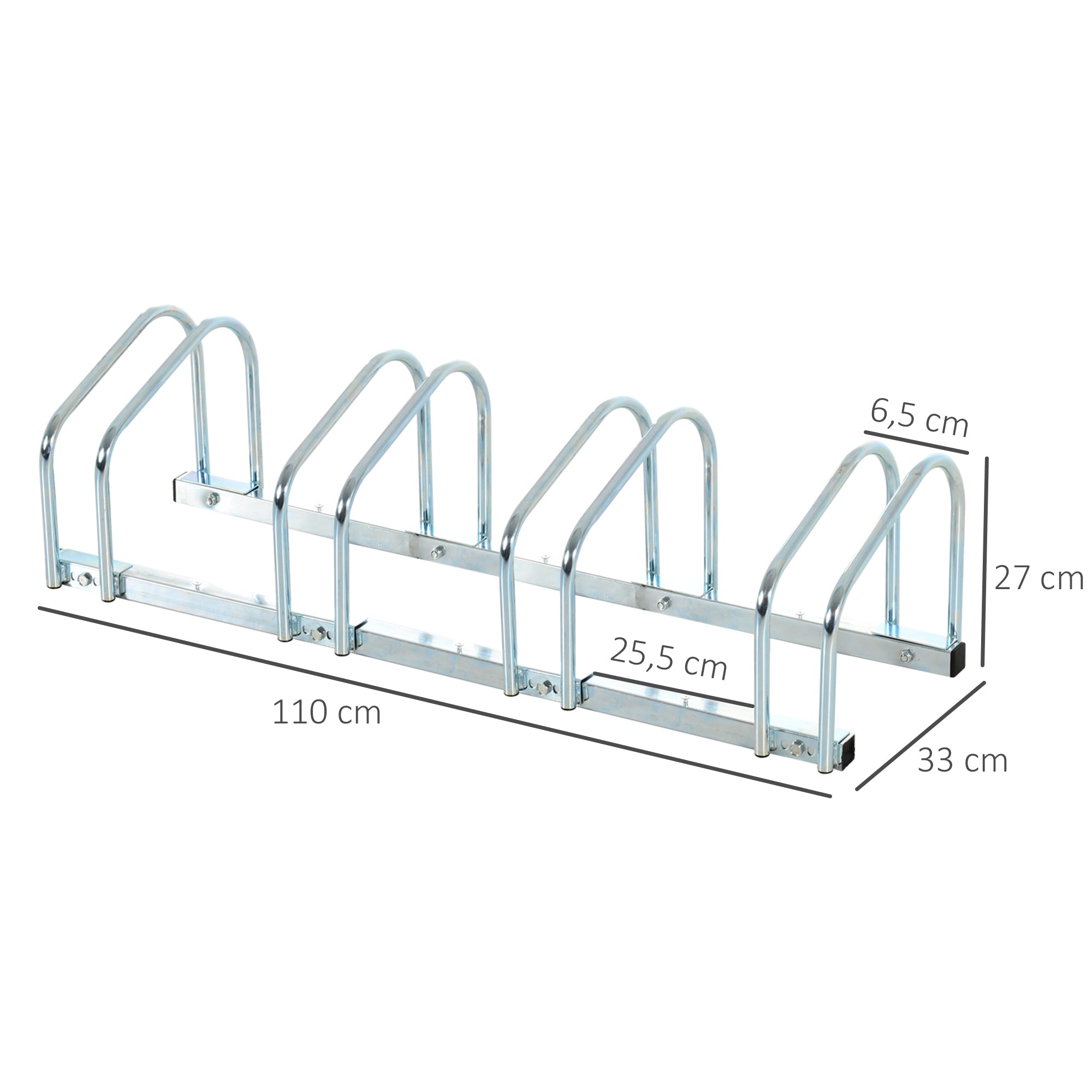 Bike Parking Rack Steel Stand for Parking Bikes on Floor or Wall Indoor and Outdoor Parking 110x33x27 cm Silver