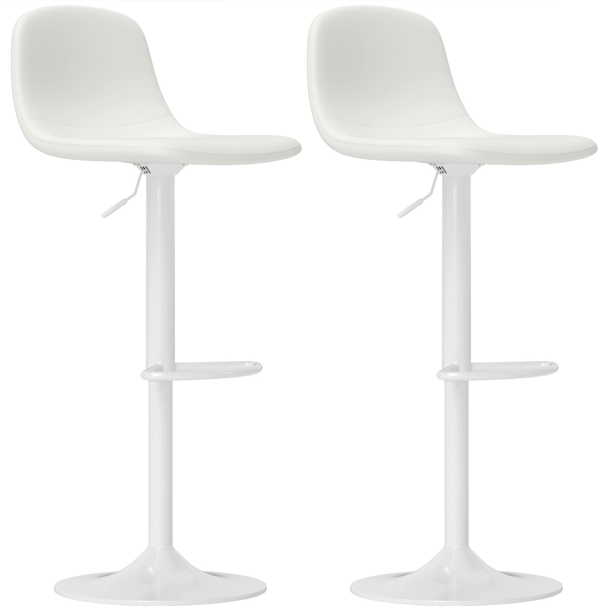Set of 2 Bar Stools High Kitchen Stools Adjustable Height 84-104 cm with Backrest and Footrest Upholstered in PU 360° Swivel for Dining Counter White