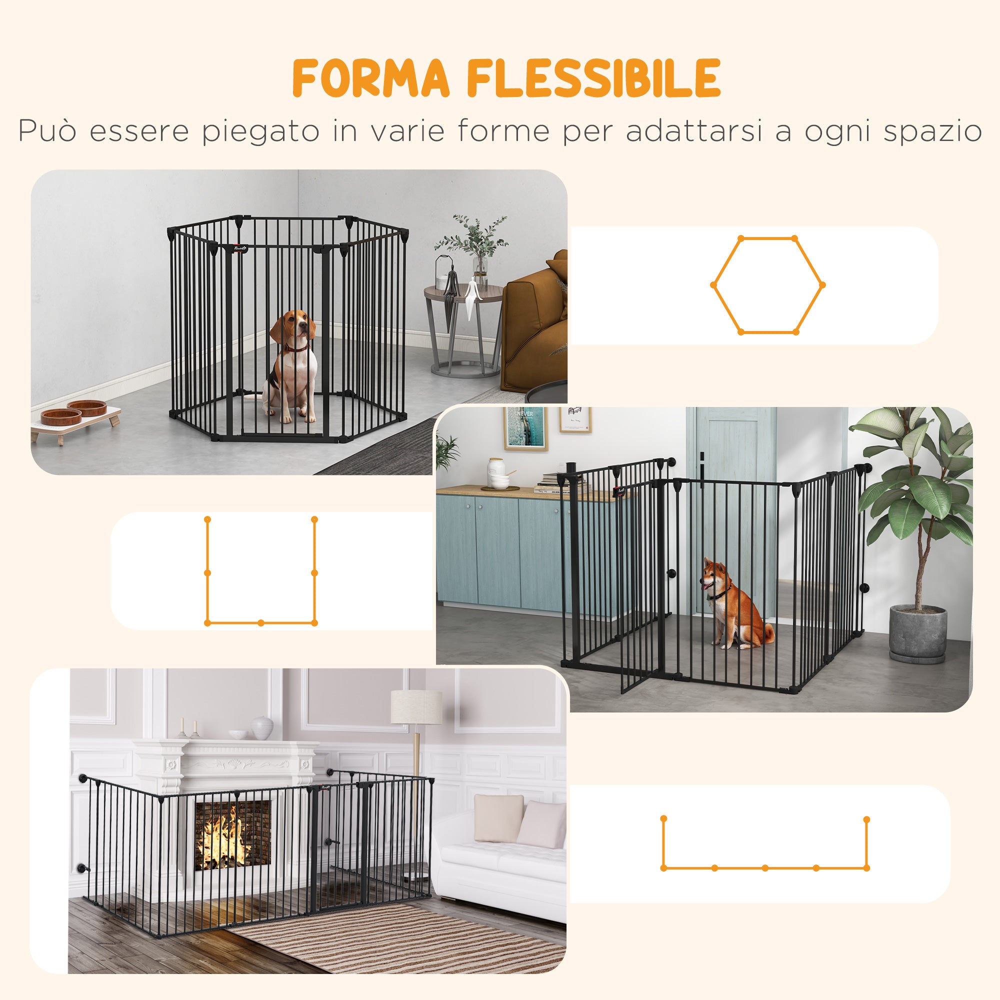 Foldable Gate for Medium and Large Dogs with Double Lock 6-Panel Steel and Plastic Construction, Indoor Safety Gate, 123x102x100 cm, Black