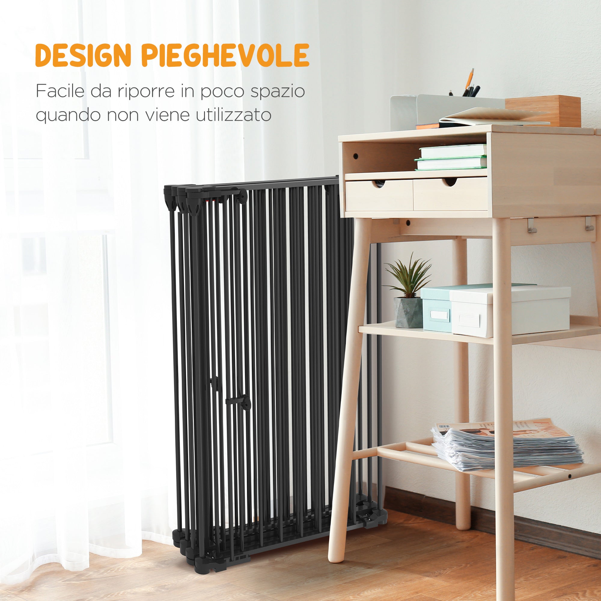 Foldable Gate for Medium and Large Dogs with Double Lock 6-Panel Steel and Plastic Construction, Indoor Safety Gate, 123x102x100 cm, Black